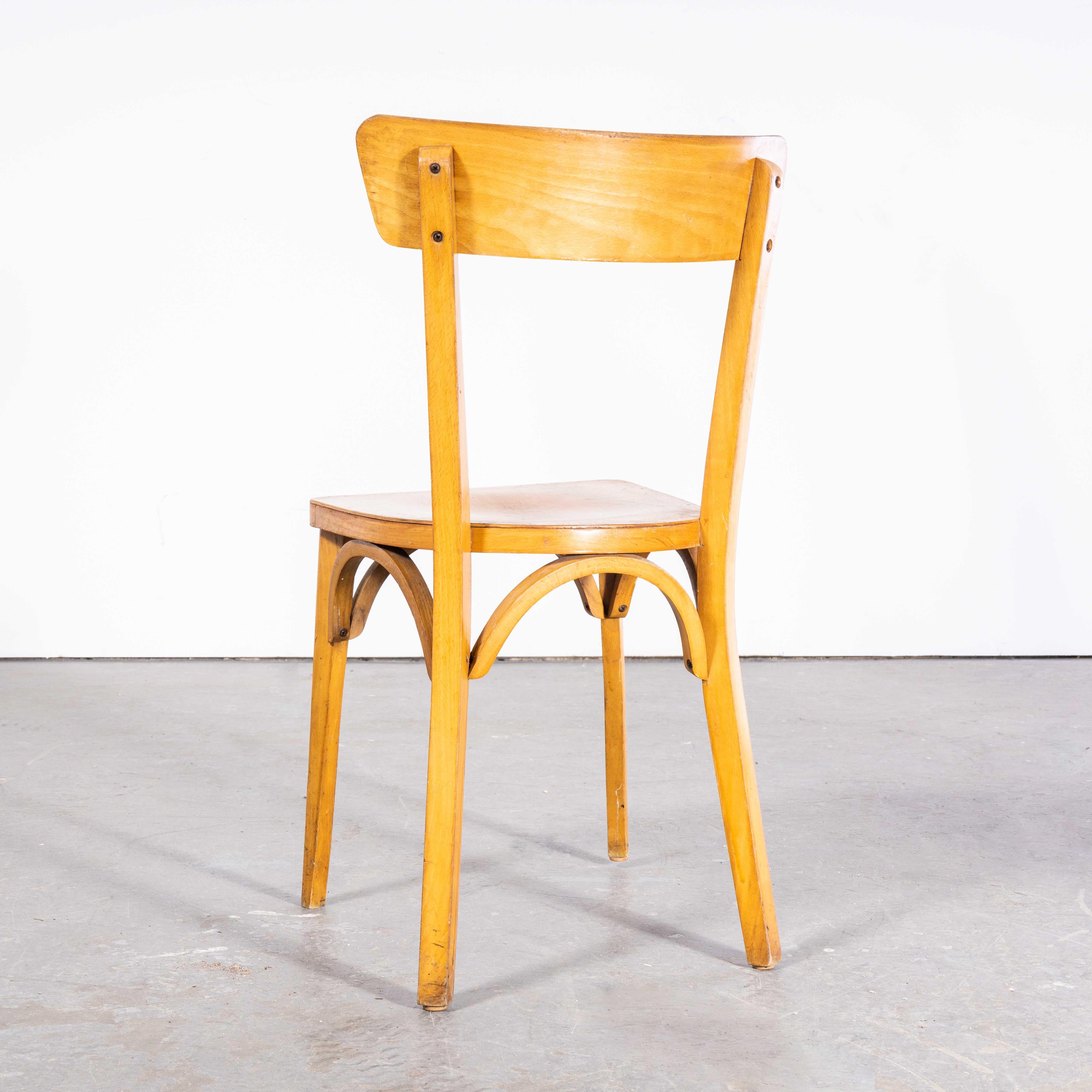 1950s French Baumann Blonde Beech Bentwood Dining Chairs, Set of Seven In Good Condition For Sale In Hook, Hampshire