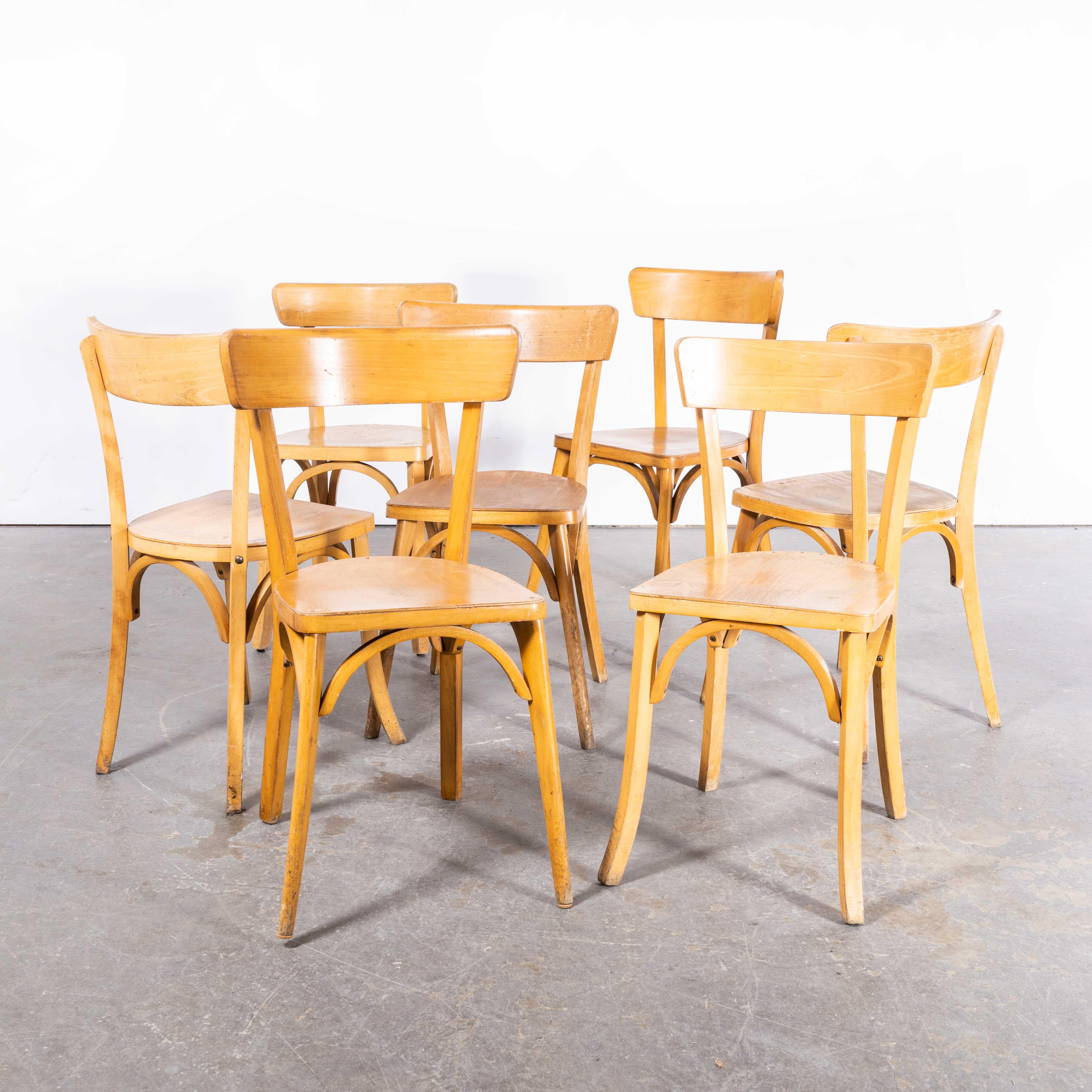 1950s French Baumann Blonde Beech Bentwood Dining Chairs, Set of Seven For Sale 1