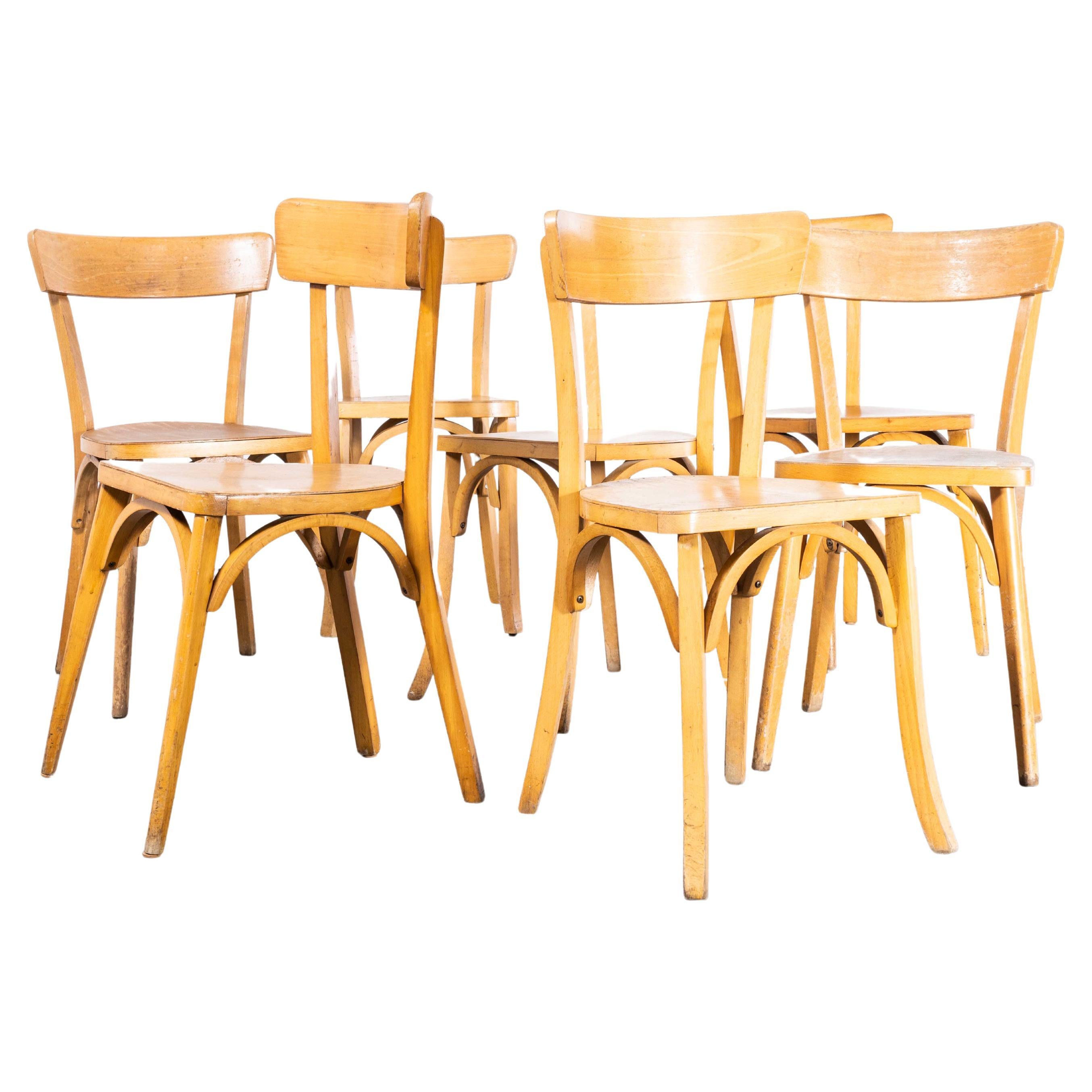 1950s French Baumann Blonde Beech Bentwood Dining Chairs, Set of Seven