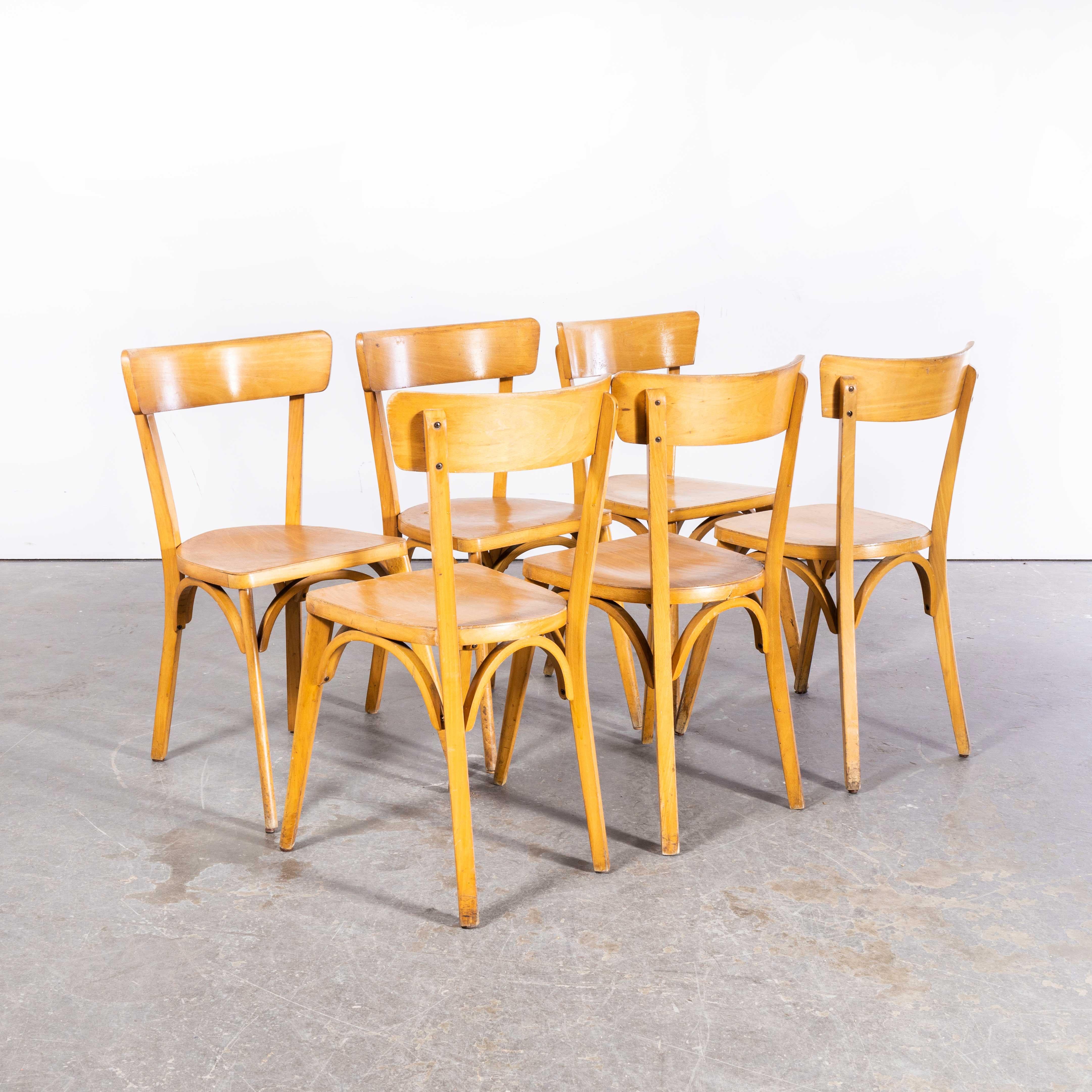 Mid-20th Century 1950s French Baumann Blonde Beech Bentwood Dining Chairs, Set of Six For Sale