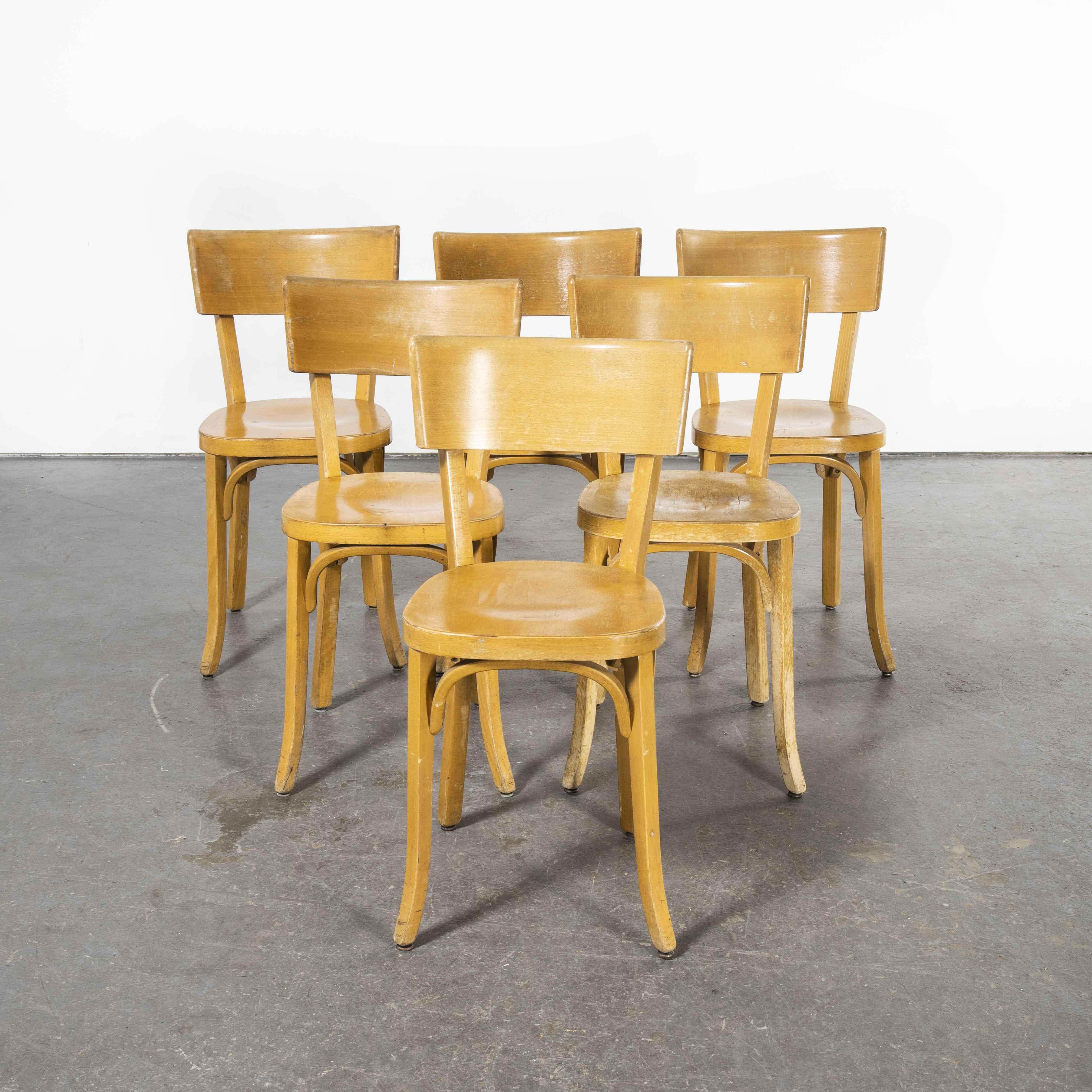 Mid-20th Century 1950's French Baumann Blonde Beech Bentwood Dining Chairs, Set of Six For Sale