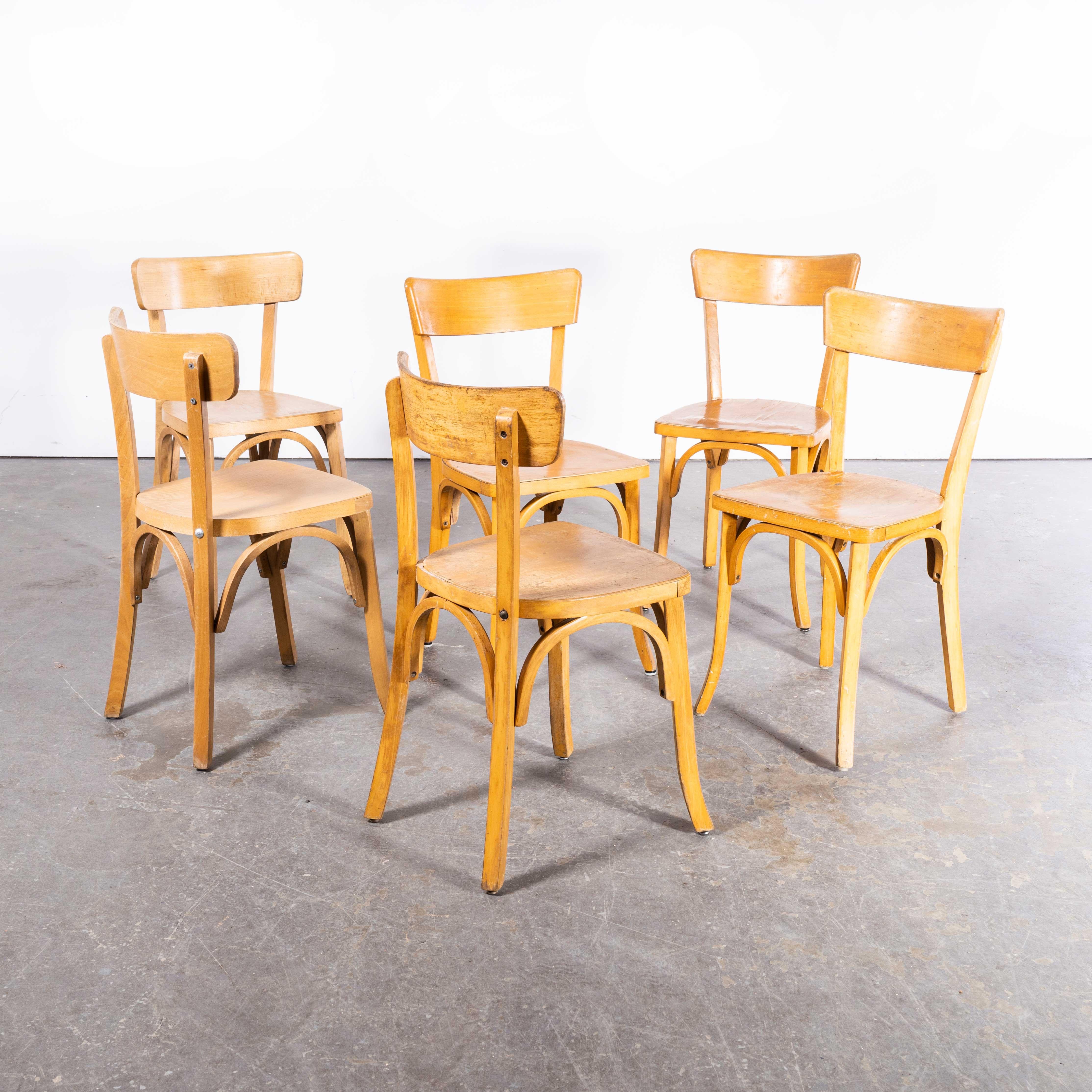 1950s French Baumann Blonde Beech Bentwood Dining Chairs, Set of Six For Sale 1