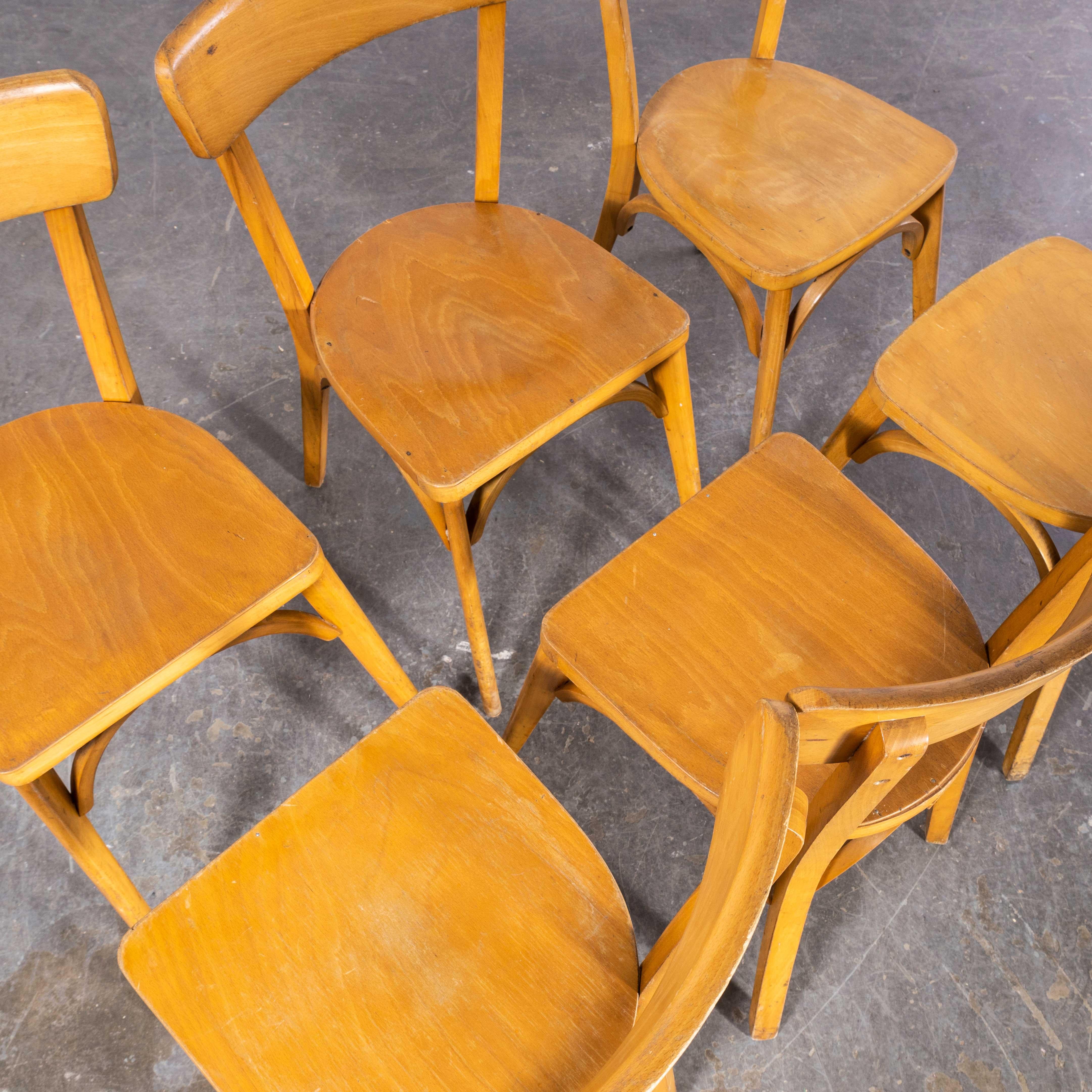 1950s French Baumann Blonde Beech Bentwood Dining Chairs, Set of Six For Sale 2