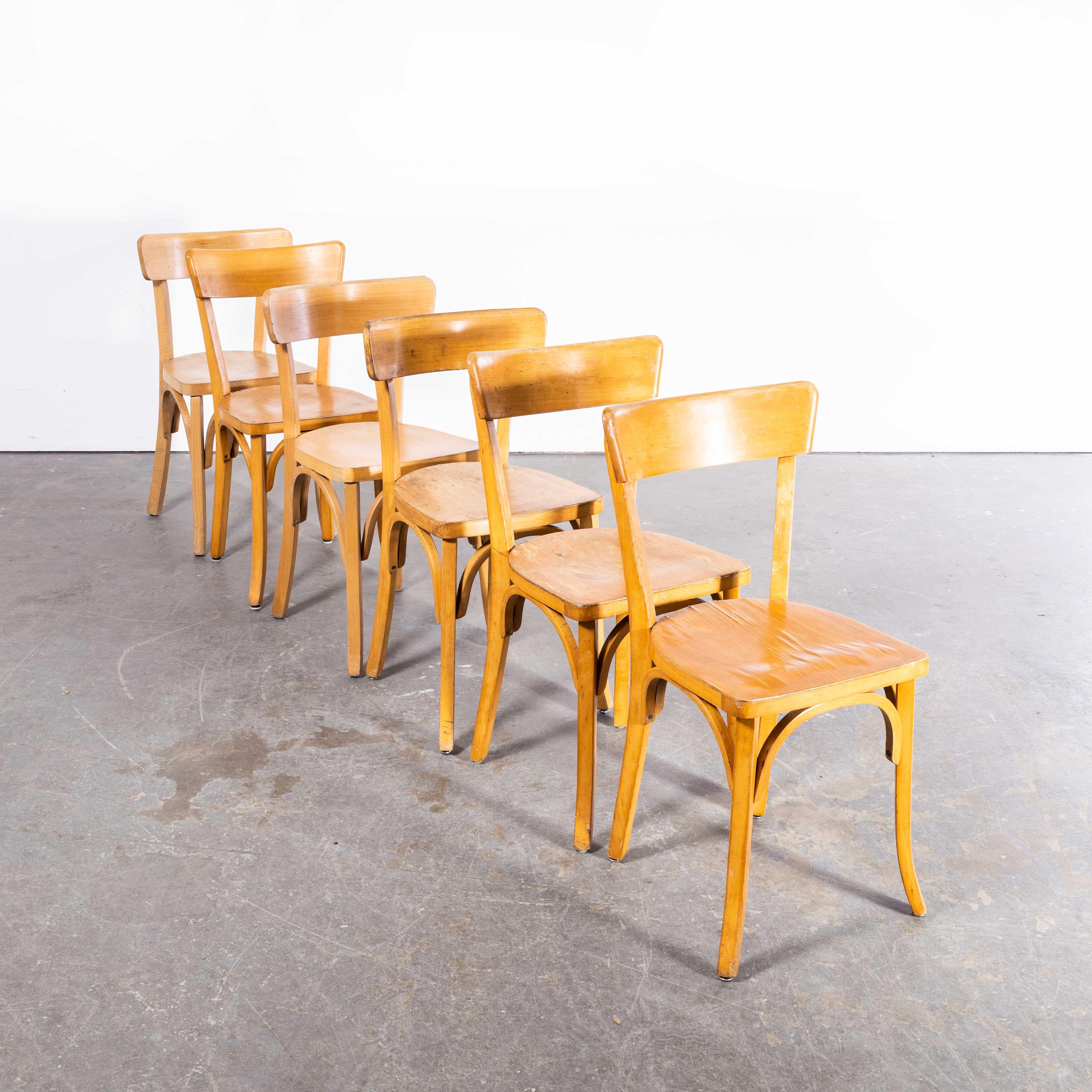 1950s French Baumann Blonde Beech Bentwood Dining Chairs, Set of Six For Sale 4