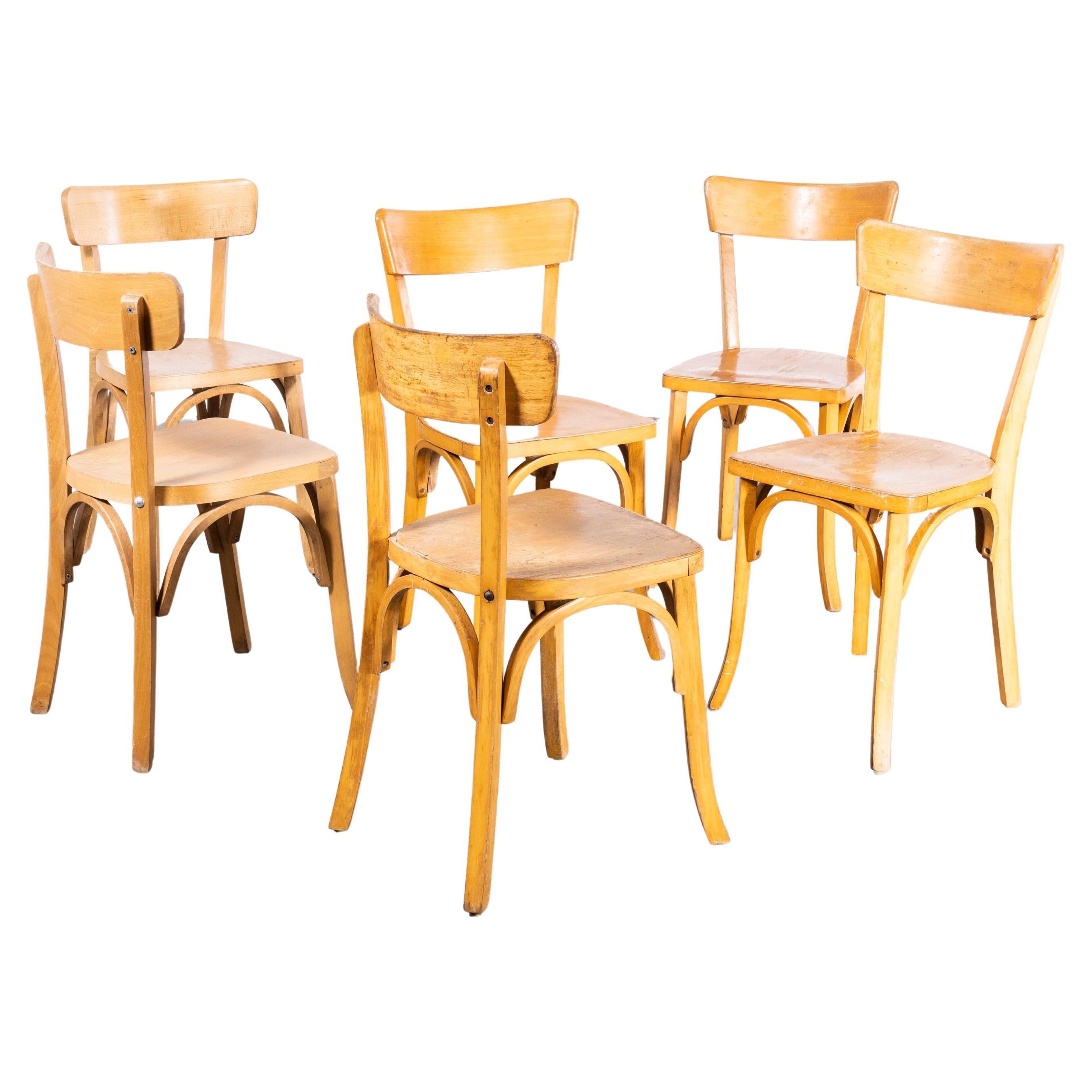 1950s French Baumann Blonde Beech Bentwood Dining Chairs, Set of Six For Sale
