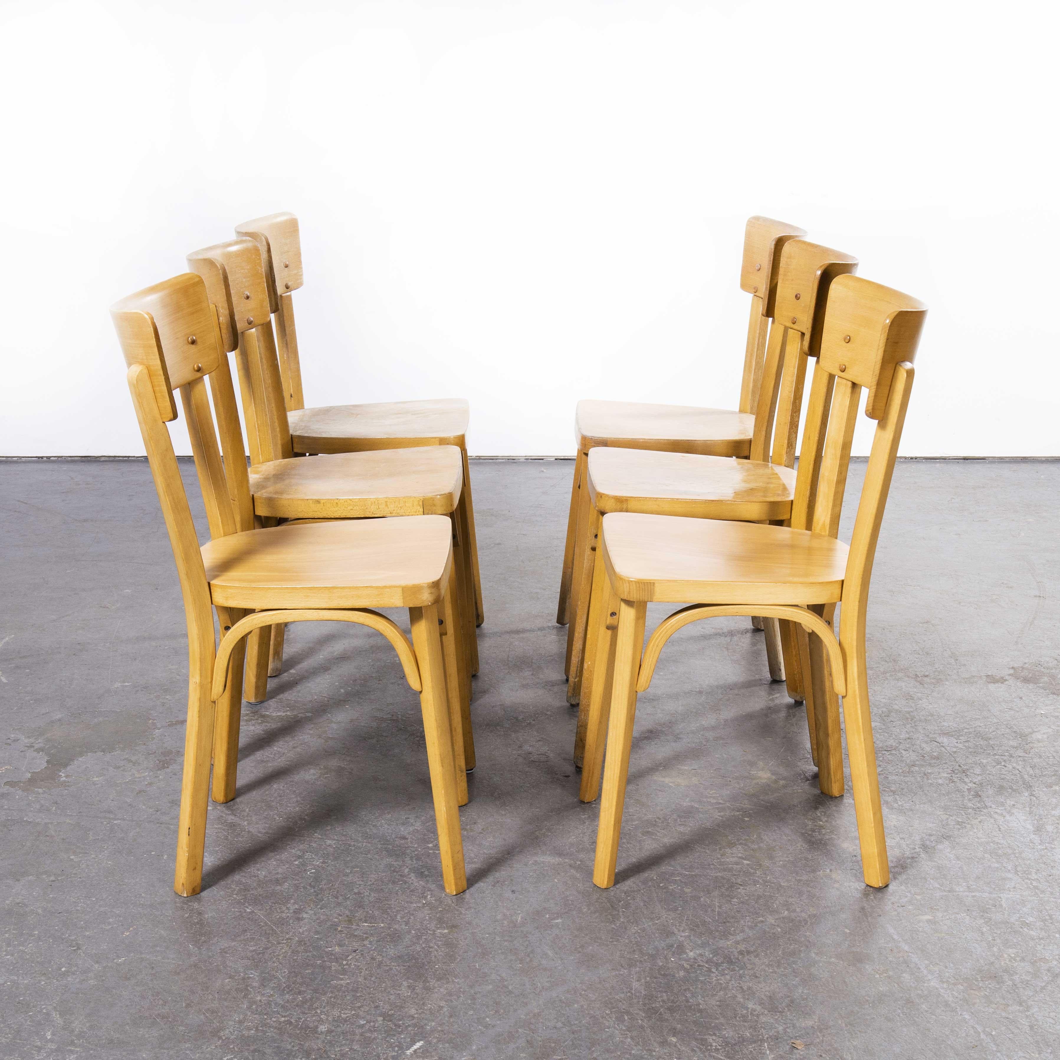 1950's French Baumann Blonde Beech Bentwood Dining Chairs -Set of Six Model 1403 For Sale 6