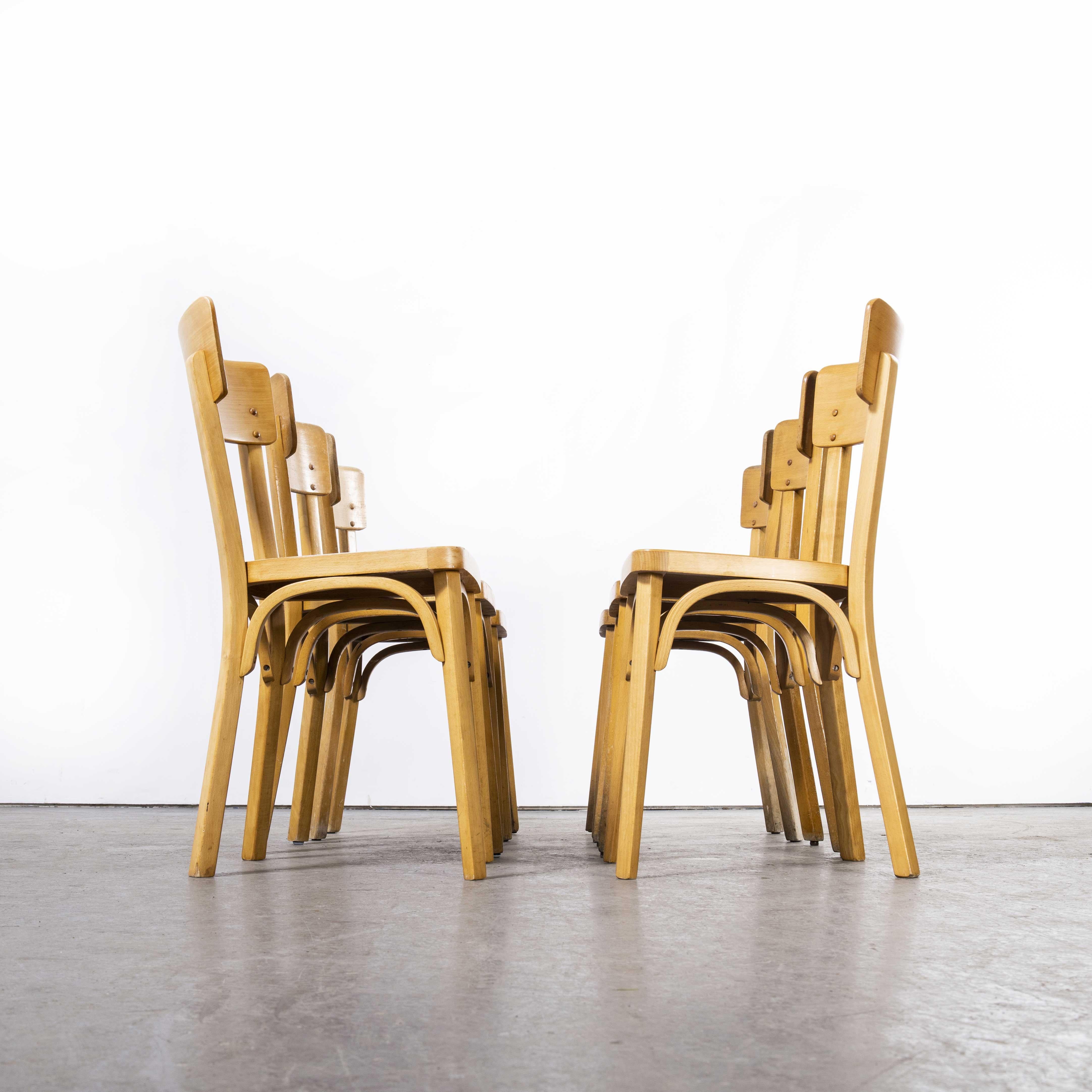 1950's French Baumann Blonde Beech Bentwood Dining Chairs -Set of Six Model 1403 For Sale 4