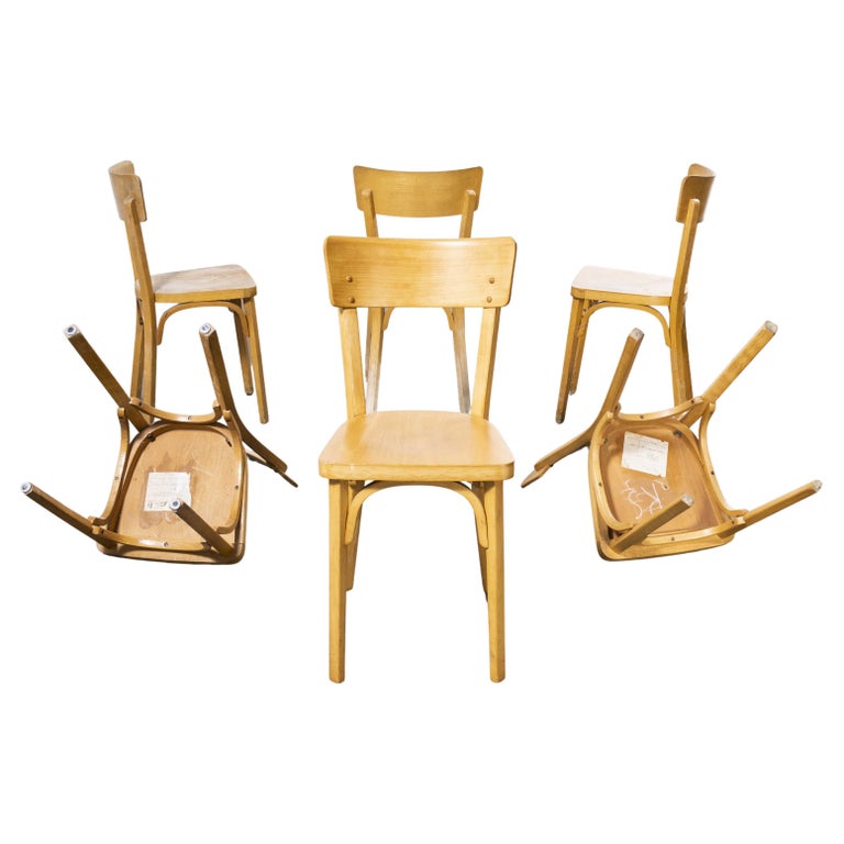 1950s French Baumann Blonde Beech Bentwood Dining Chairs Set Of Six