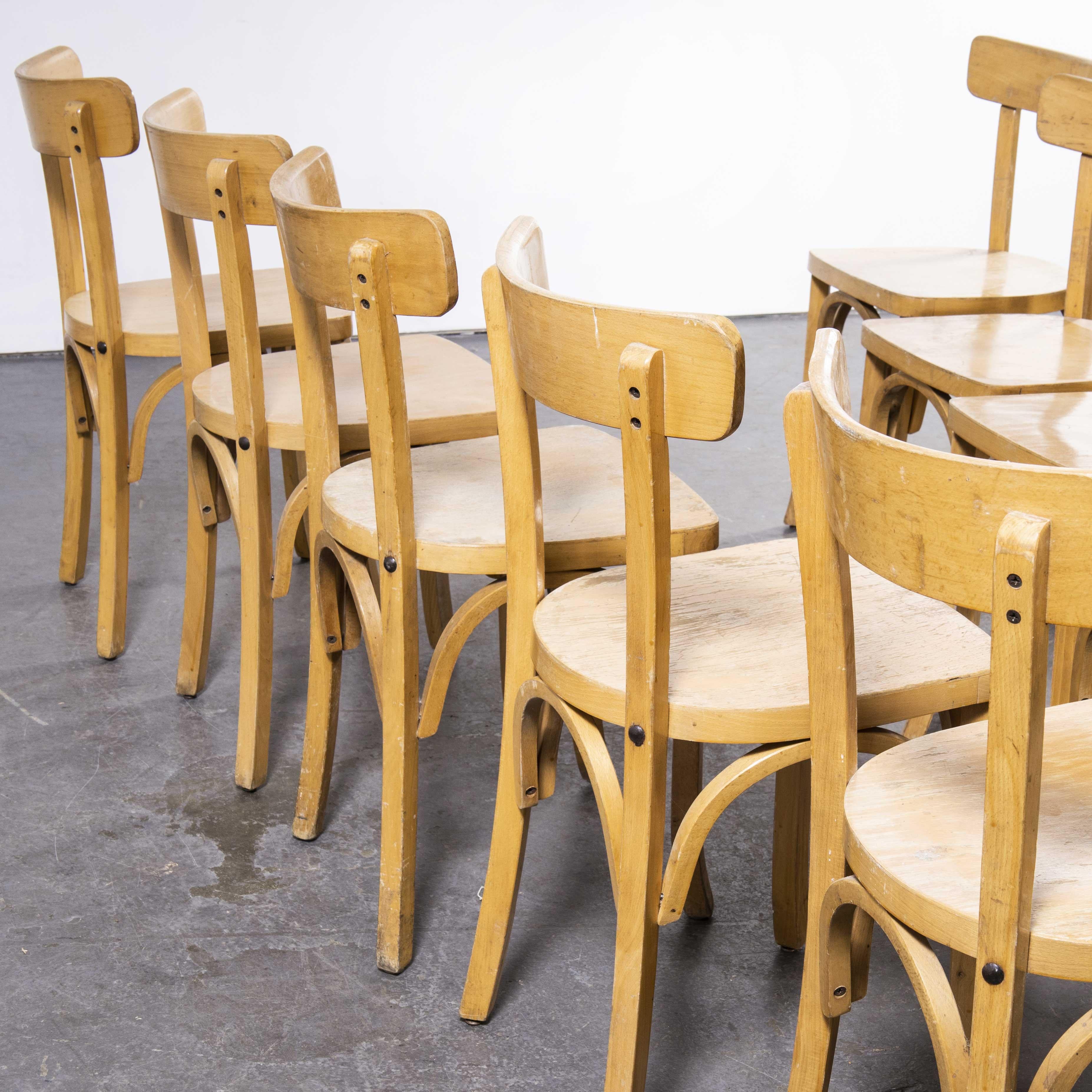 1950's French Baumann Blonde Beech Bentwood Dining Chairs - Set of Ten 6