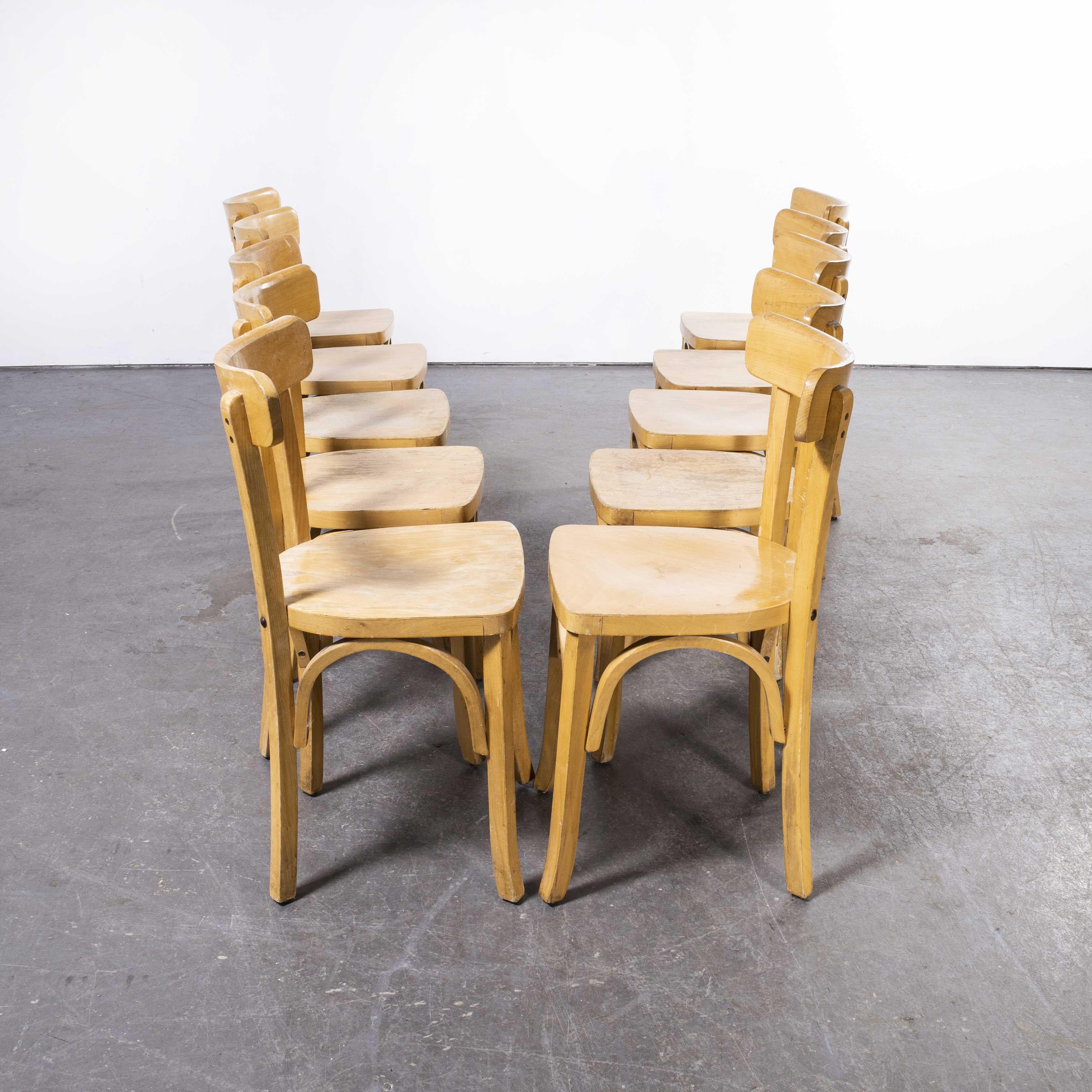 Mid-20th Century 1950's French Baumann Blonde Beech Bentwood Dining Chairs - Set of Ten
