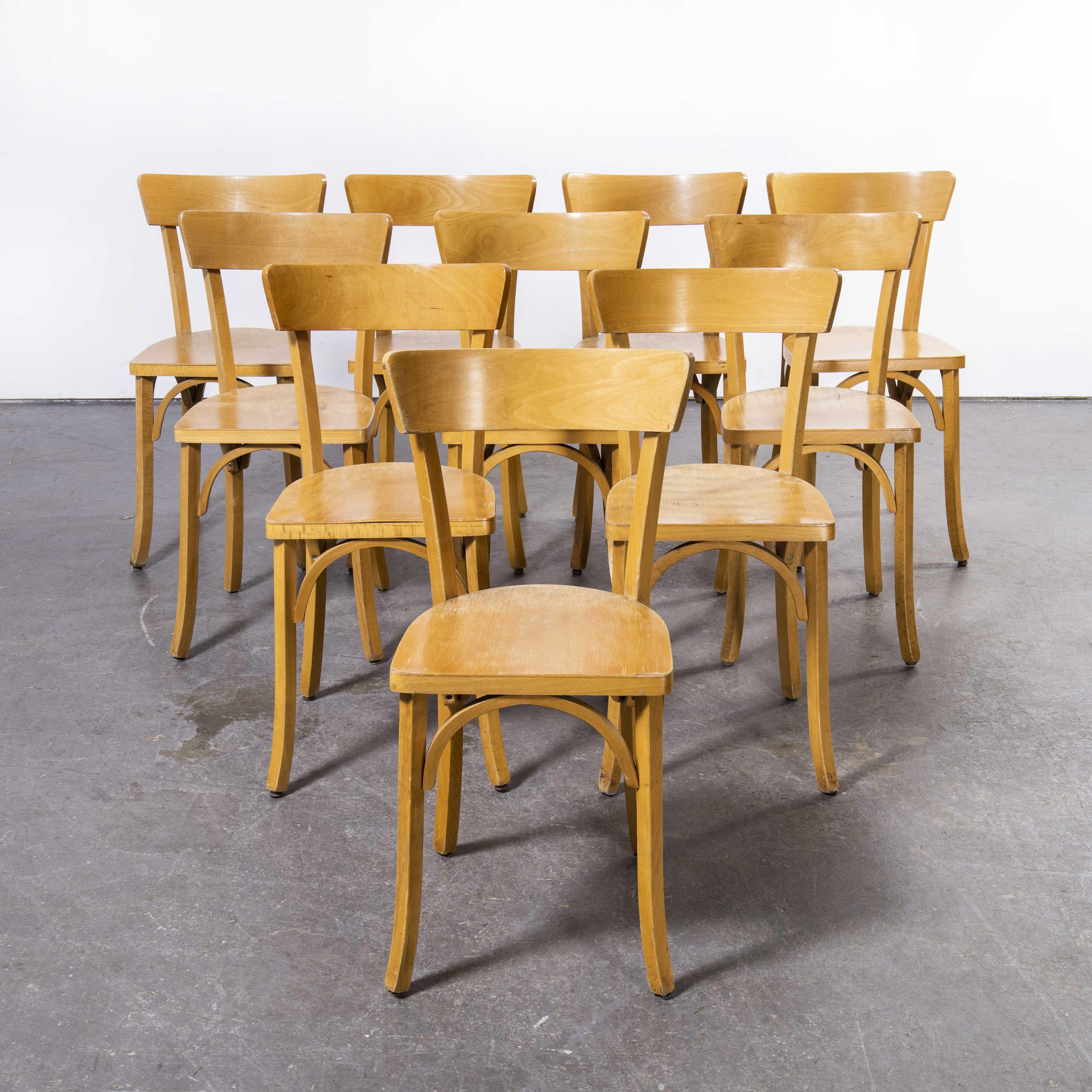 1950's French Baumann Blonde Beech Bentwood Dining Chairs, Set of Ten Model 1402 In Good Condition In Hook, Hampshire