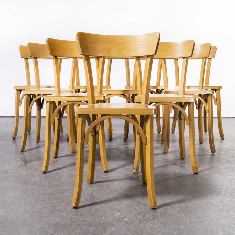 1950s French Baumann Blonde Beech Bentwood Dining Chairs Set Of Ten Model 1402 For Sale At 1stdibs