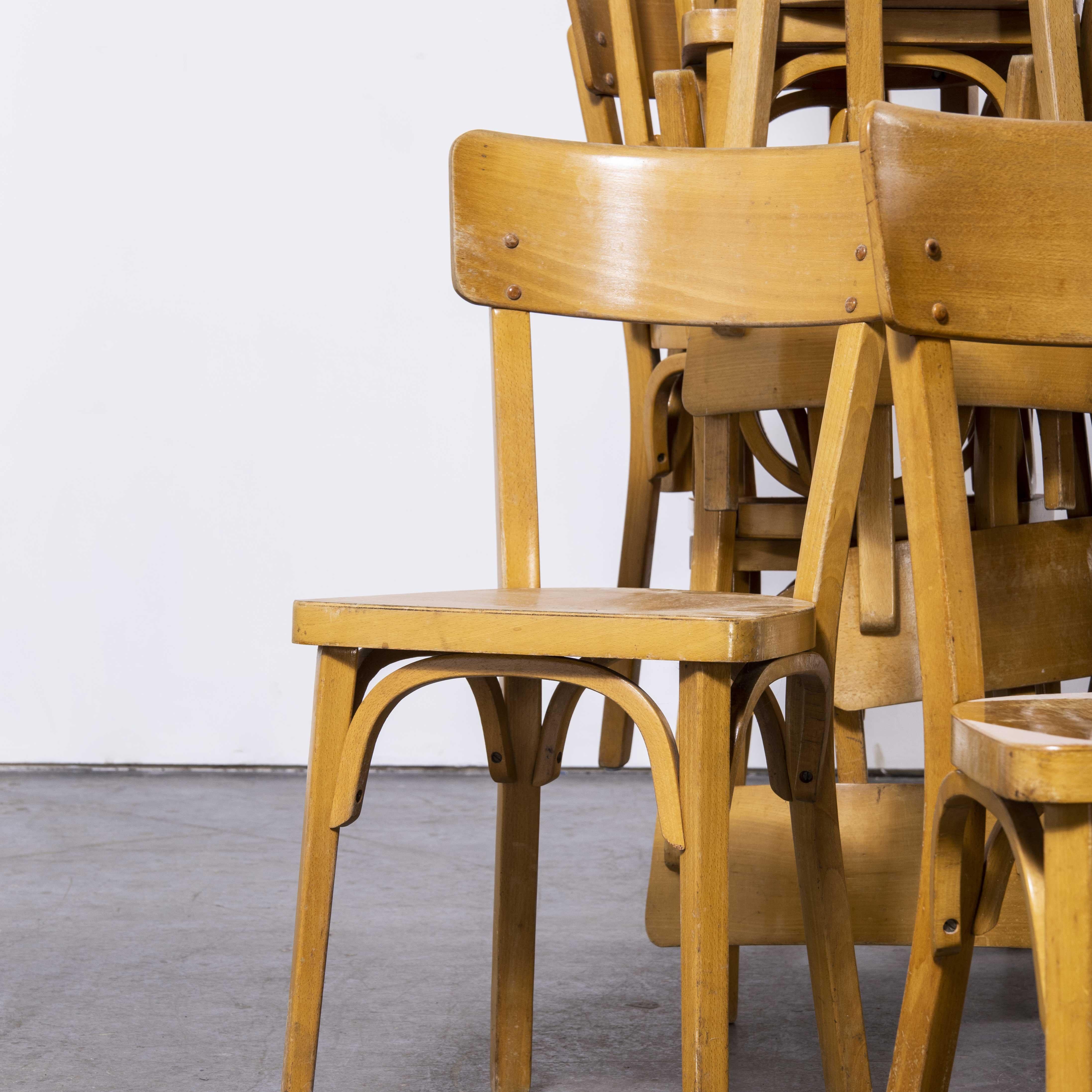 1950's French Baumann Blonde Beech Bentwood Dining Chairs, Set of Twenty Four For Sale 5