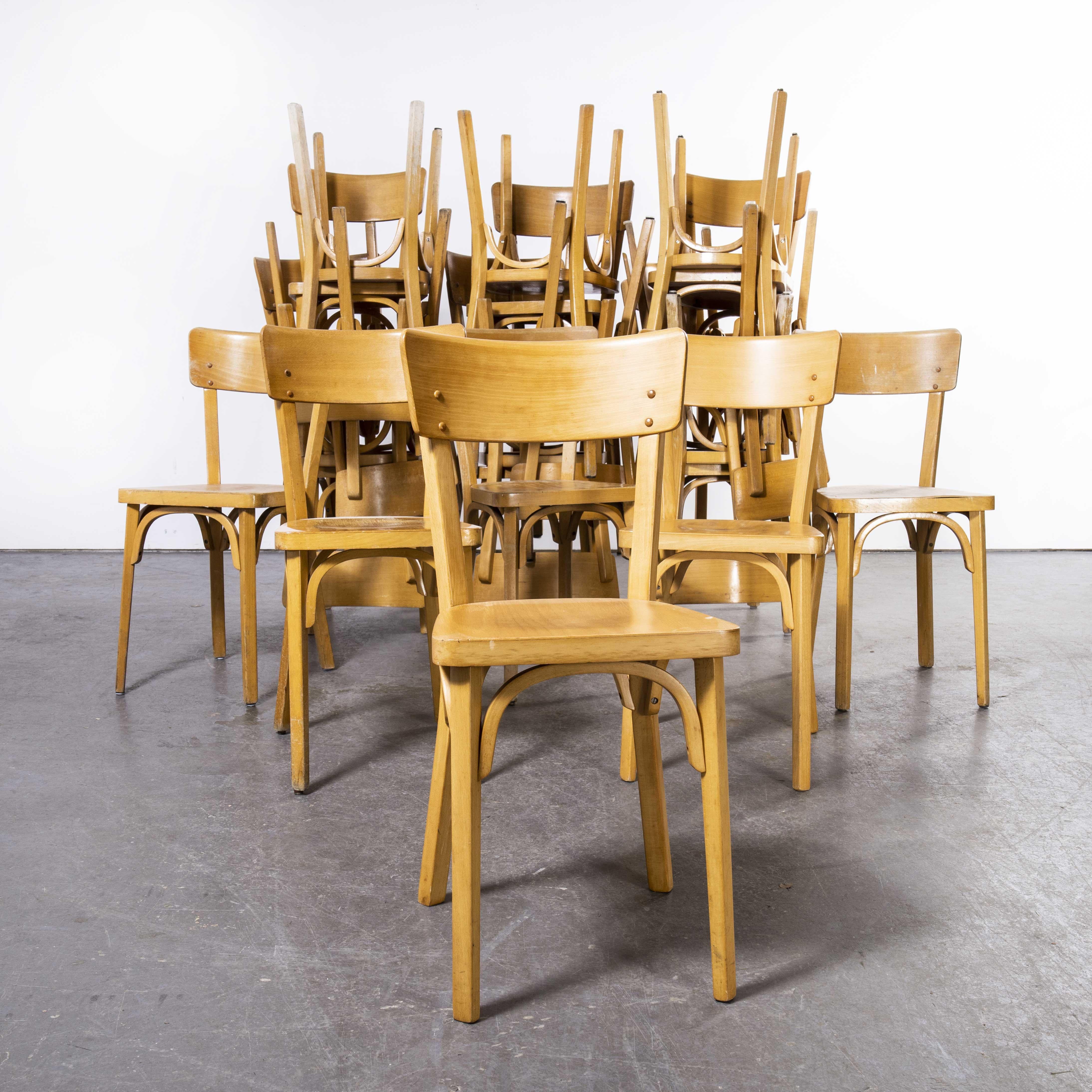 1950's French Baumann Blonde Beech Bentwood Dining Chairs, Set of Twenty Four For Sale 4