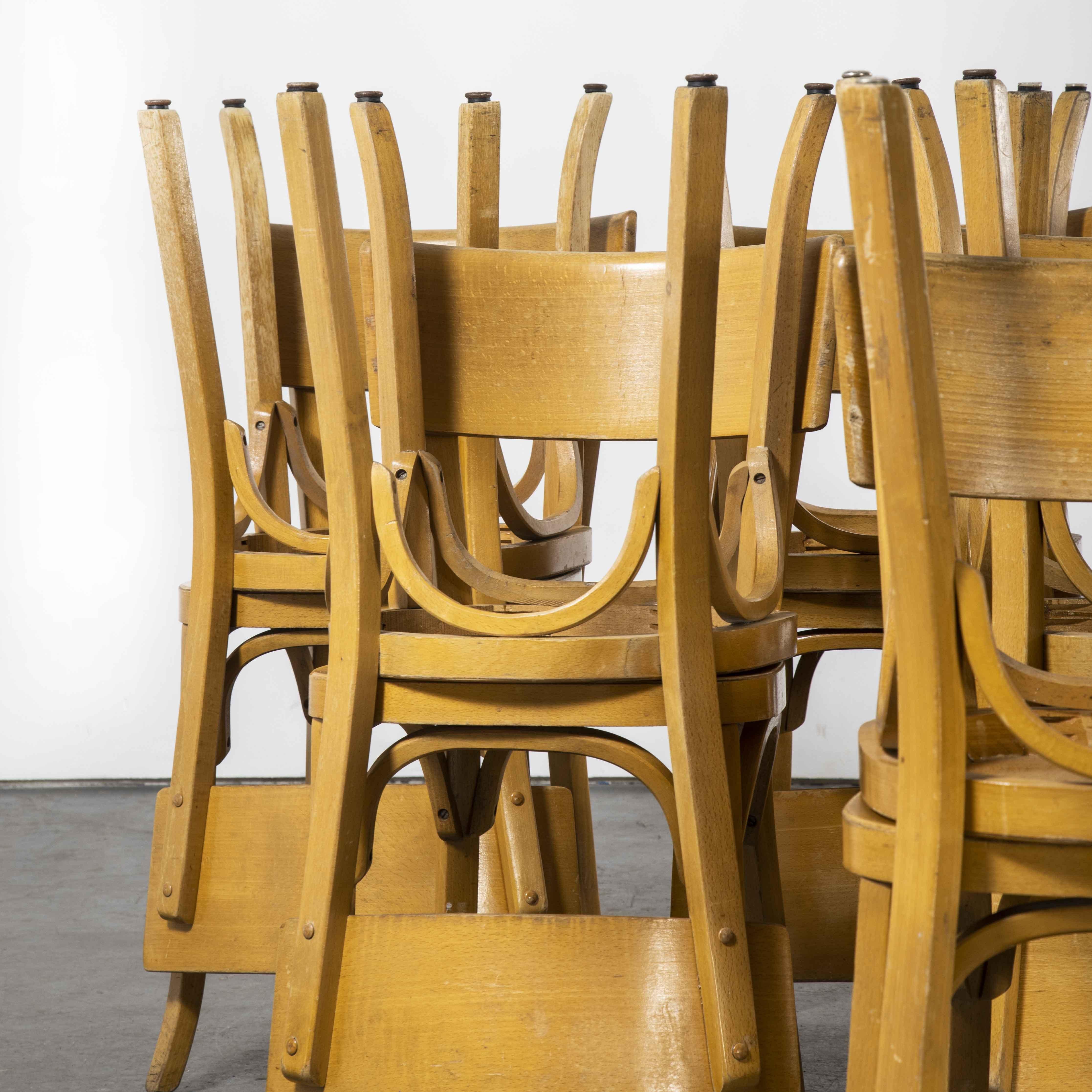 1950's French Baumann Blonde Beech Bentwood Dining Chairs, Various Qty Available In Good Condition For Sale In Hook, Hampshire