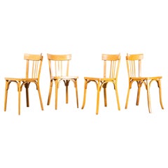 Vintage 1950s French Baumann Blonde Beech Tri Back Bentwood Dining Chairs - Set of Four