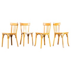 1950s French Baumann Blonde Beech Tri Back Bentwood Dining Chairs - Set of Four