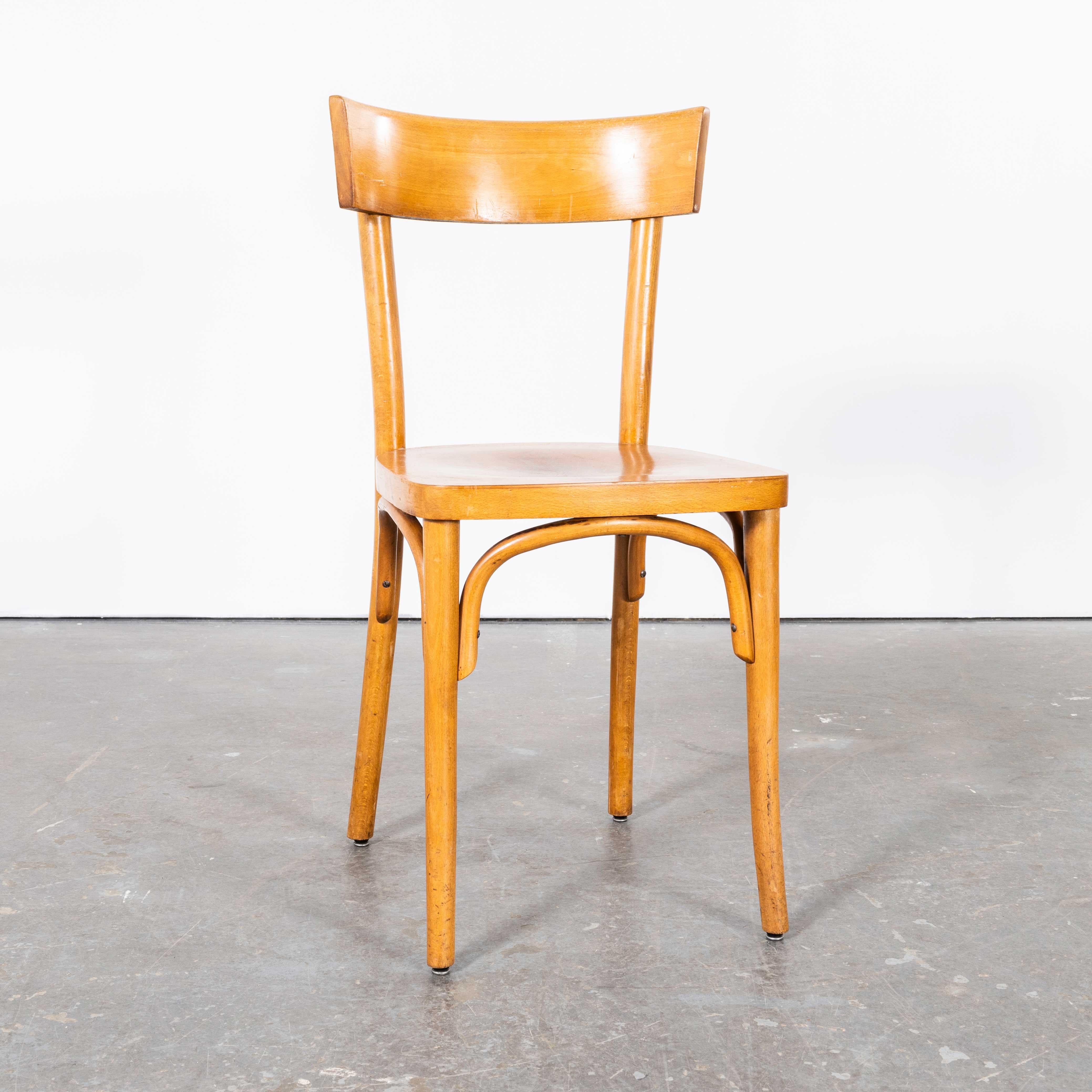 1950's French Baumann Blonde Edge Back Bentwood Chairs - Set Of Twenty Two For Sale 3