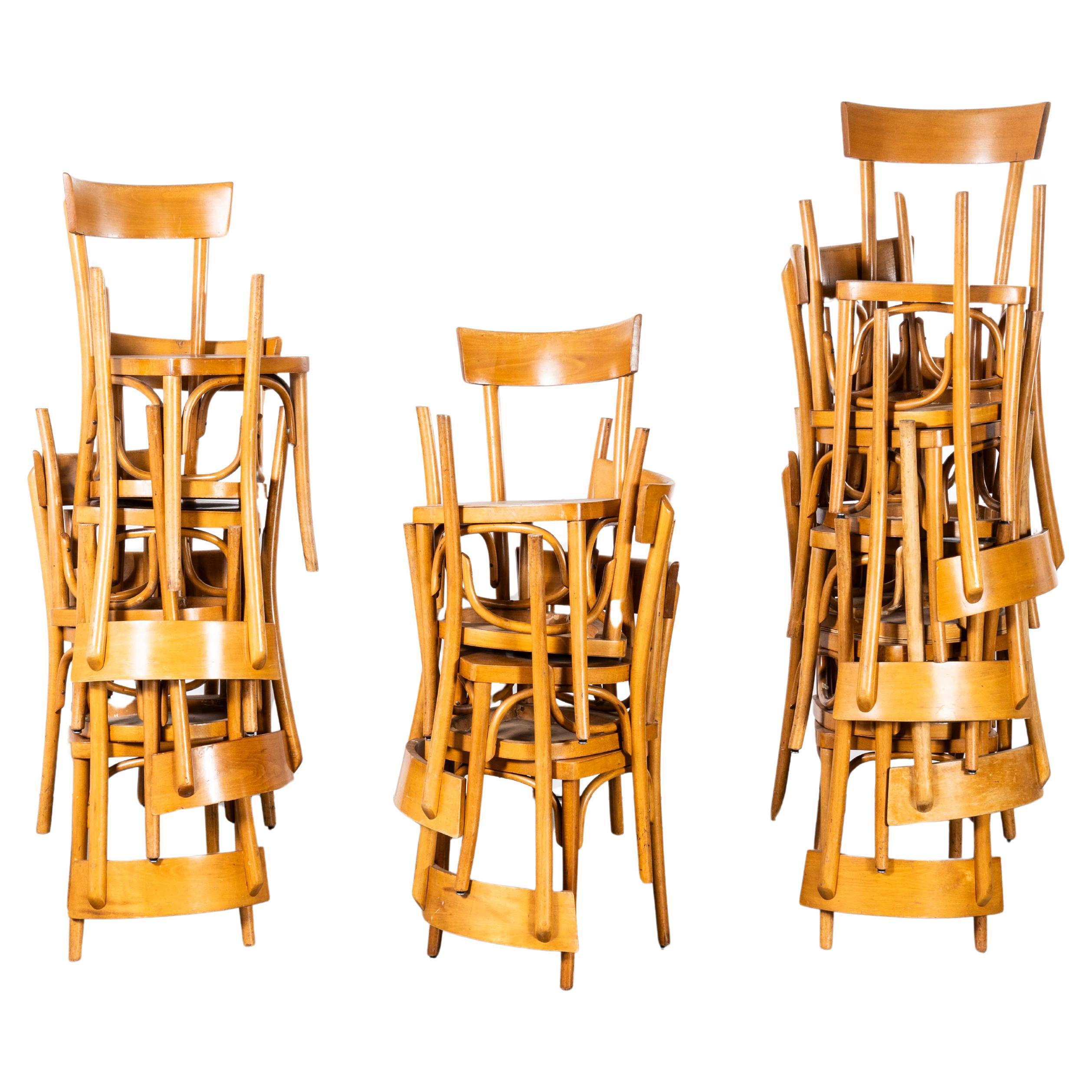1950's French Baumann Blonde Edge Back Bentwood Chairs - Set Of Twenty Two For Sale