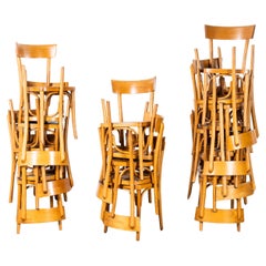 Vintage 1950's French Baumann Blonde Edge Back Bentwood Chairs - Set Of Twenty Two