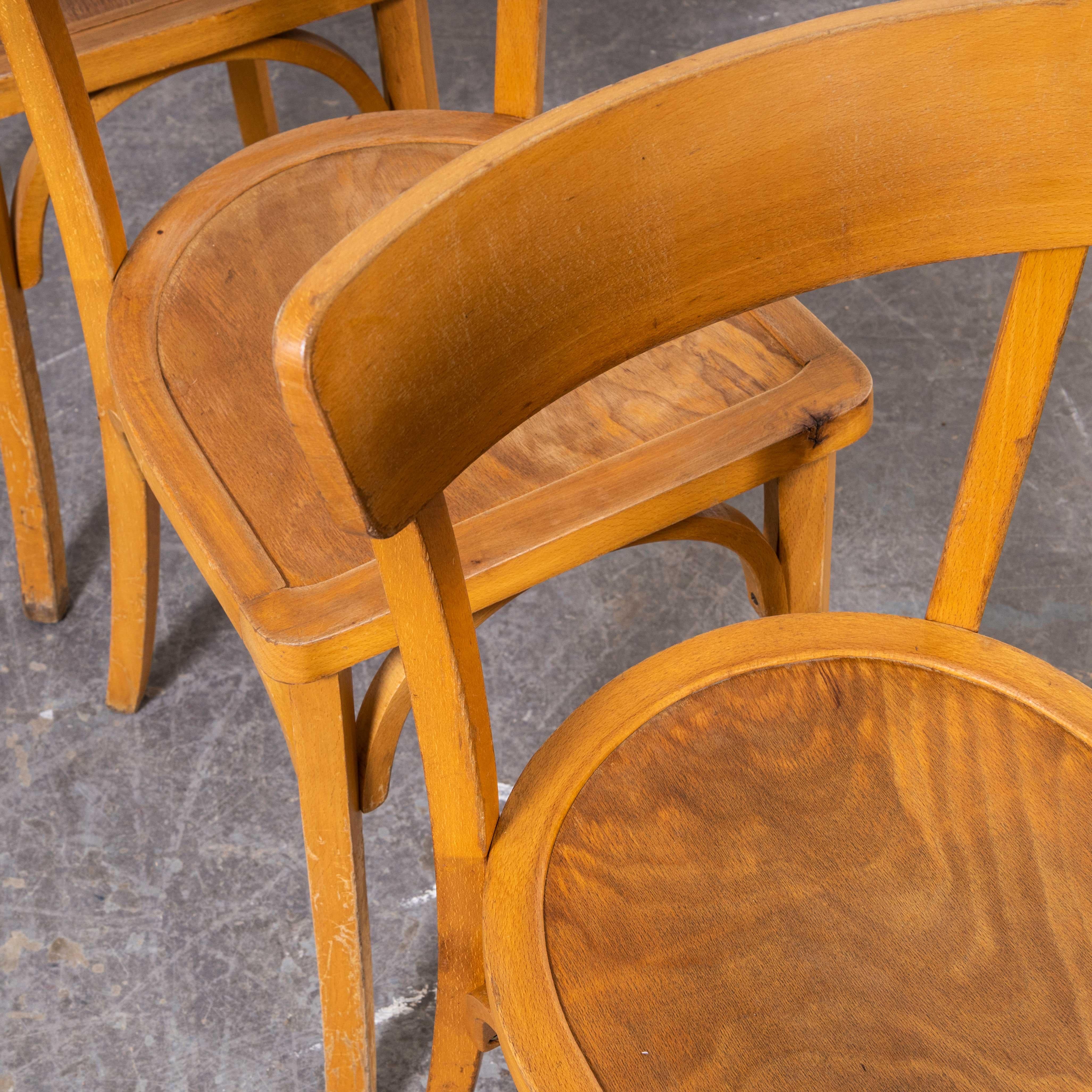 1950's French Baumann Blonde Kick Leg Bentwood Dining Chairs, Set of Four For Sale 6