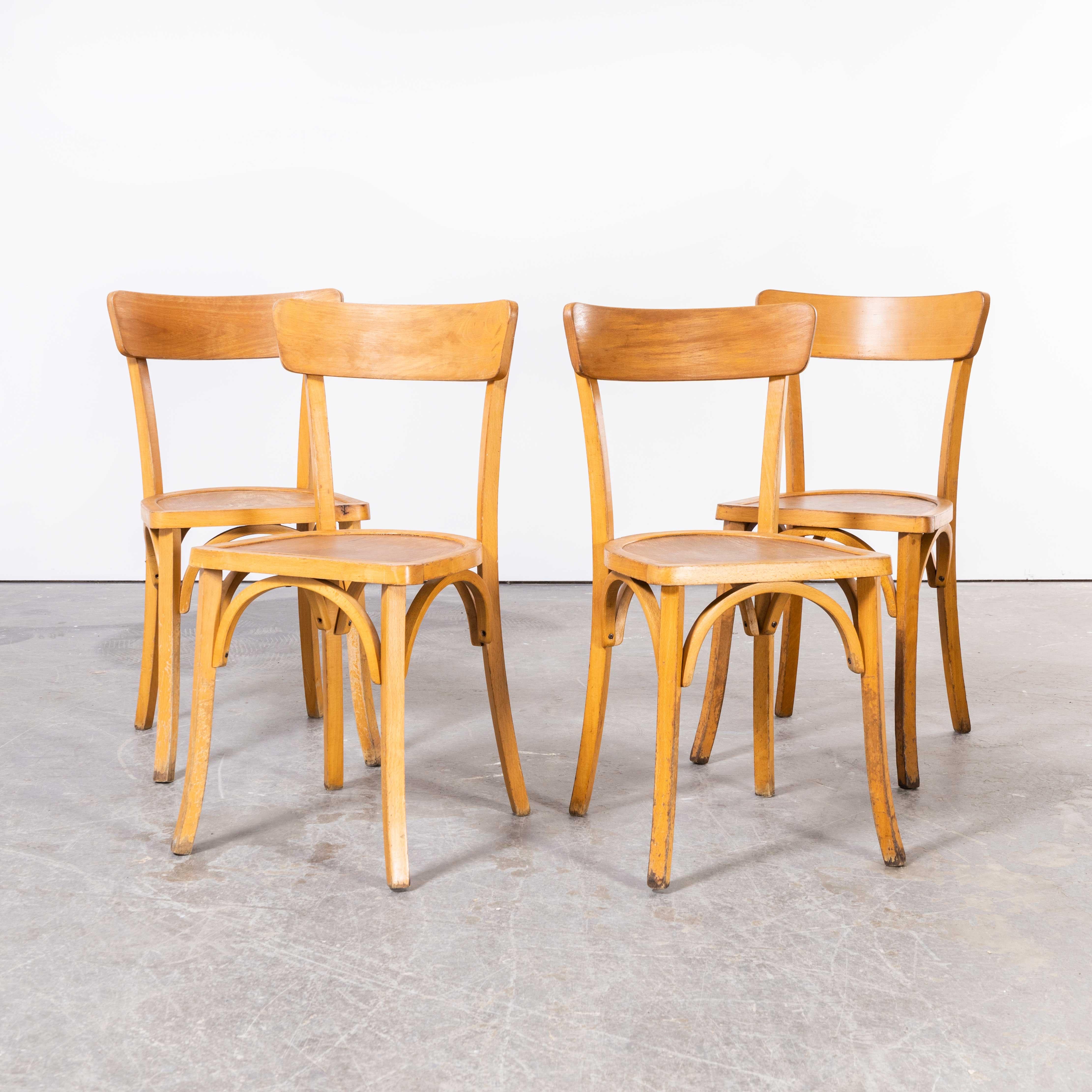 1950's French Baumann Blonde Kick Leg Bentwood Dining Chairs, Set of Four For Sale 7