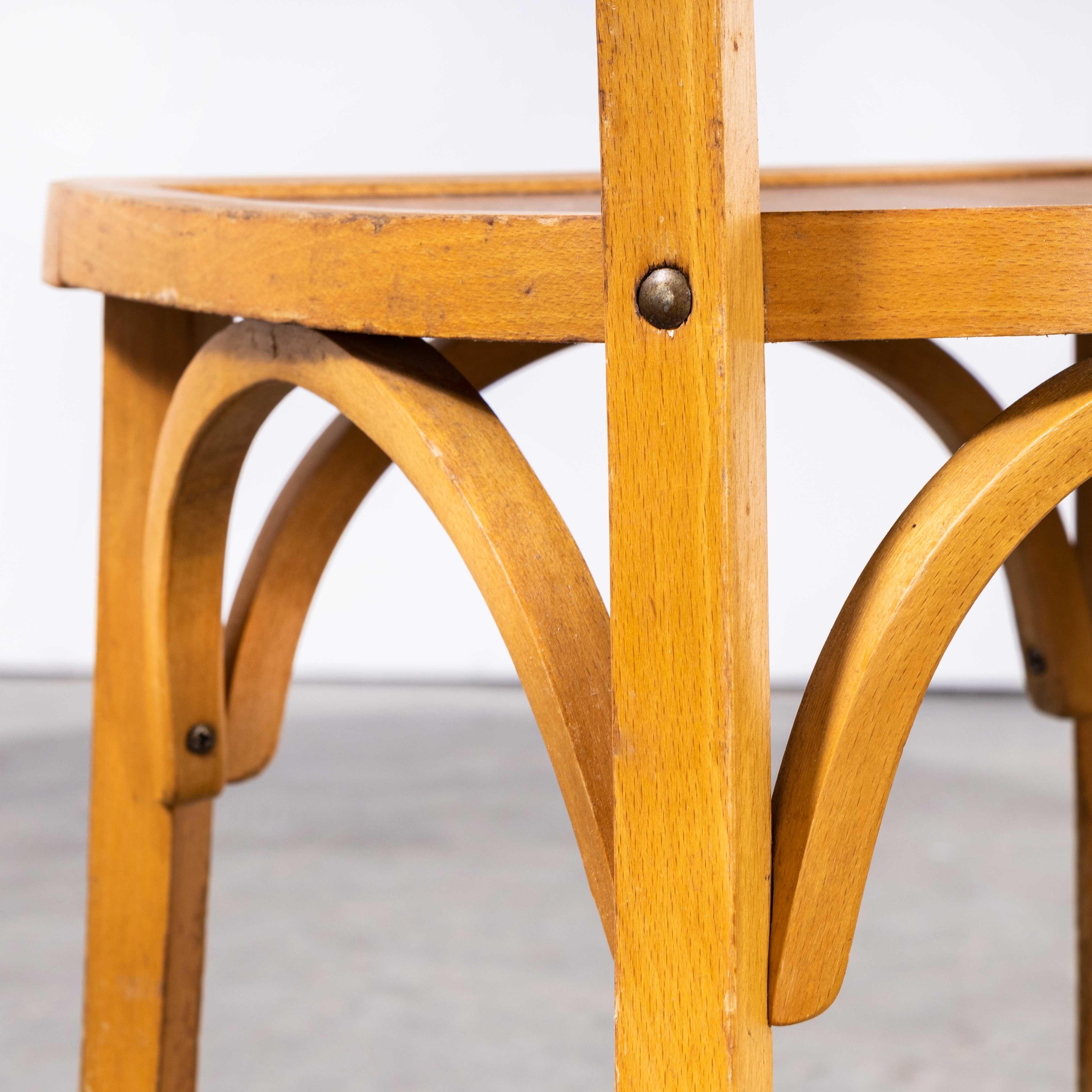 1950's French Baumann Blonde Kick Leg Bentwood Dining Chairs, Set of Four In Good Condition For Sale In Hook, Hampshire
