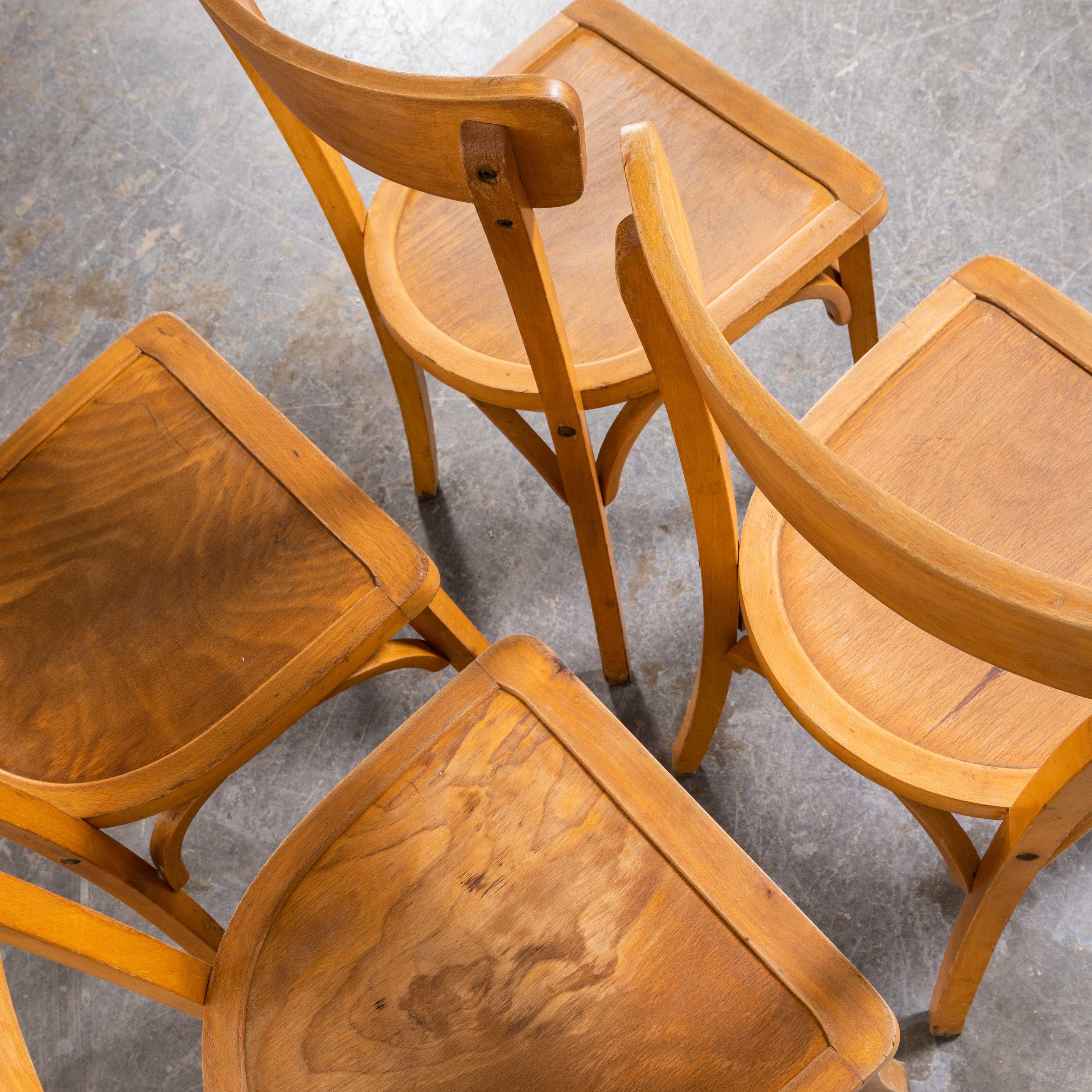 1950's French Baumann Blonde Kick Leg Bentwood Dining Chairs, Set of Four For Sale 4