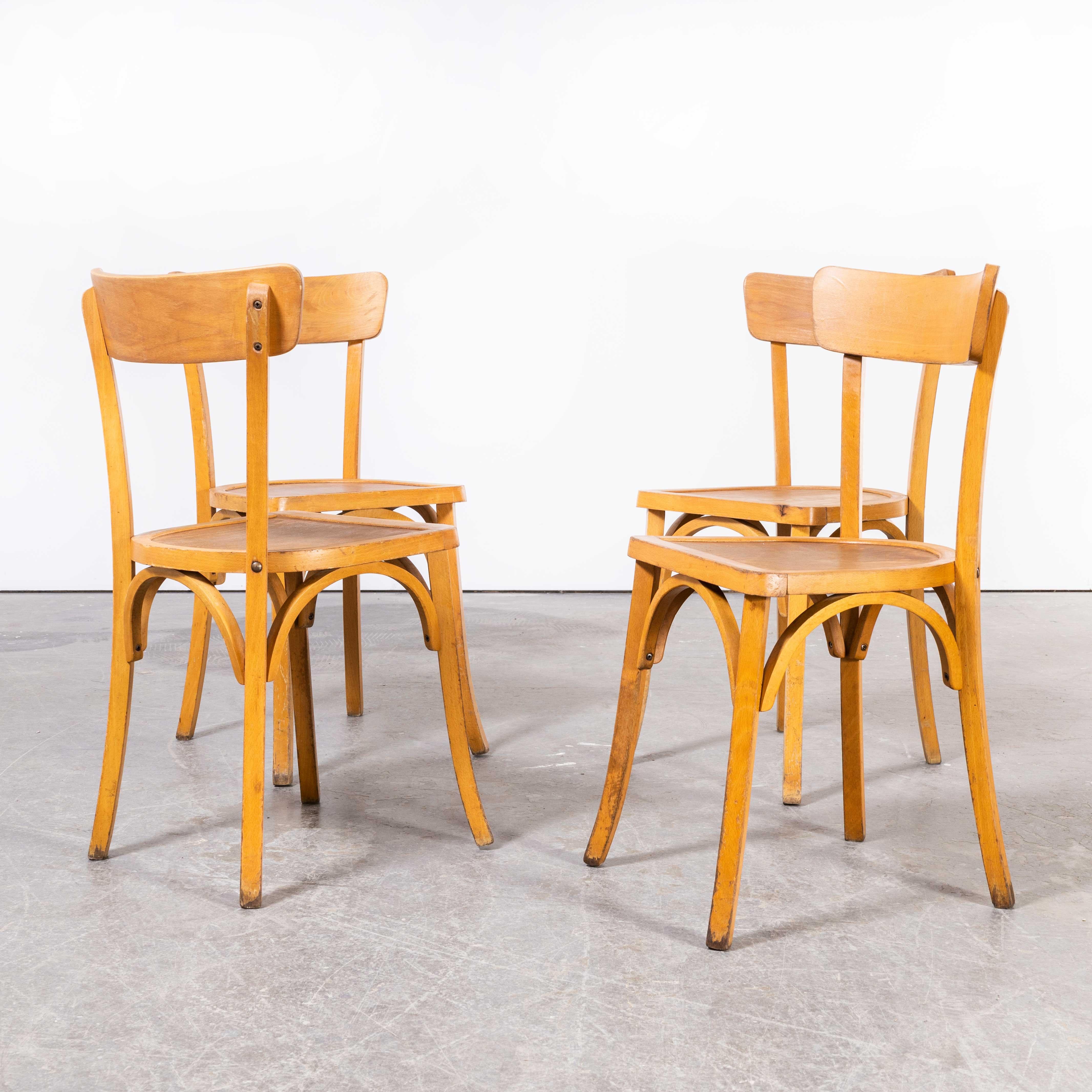 1950's French Baumann Blonde Kick Leg Bentwood Dining Chairs, Set of Four For Sale 5