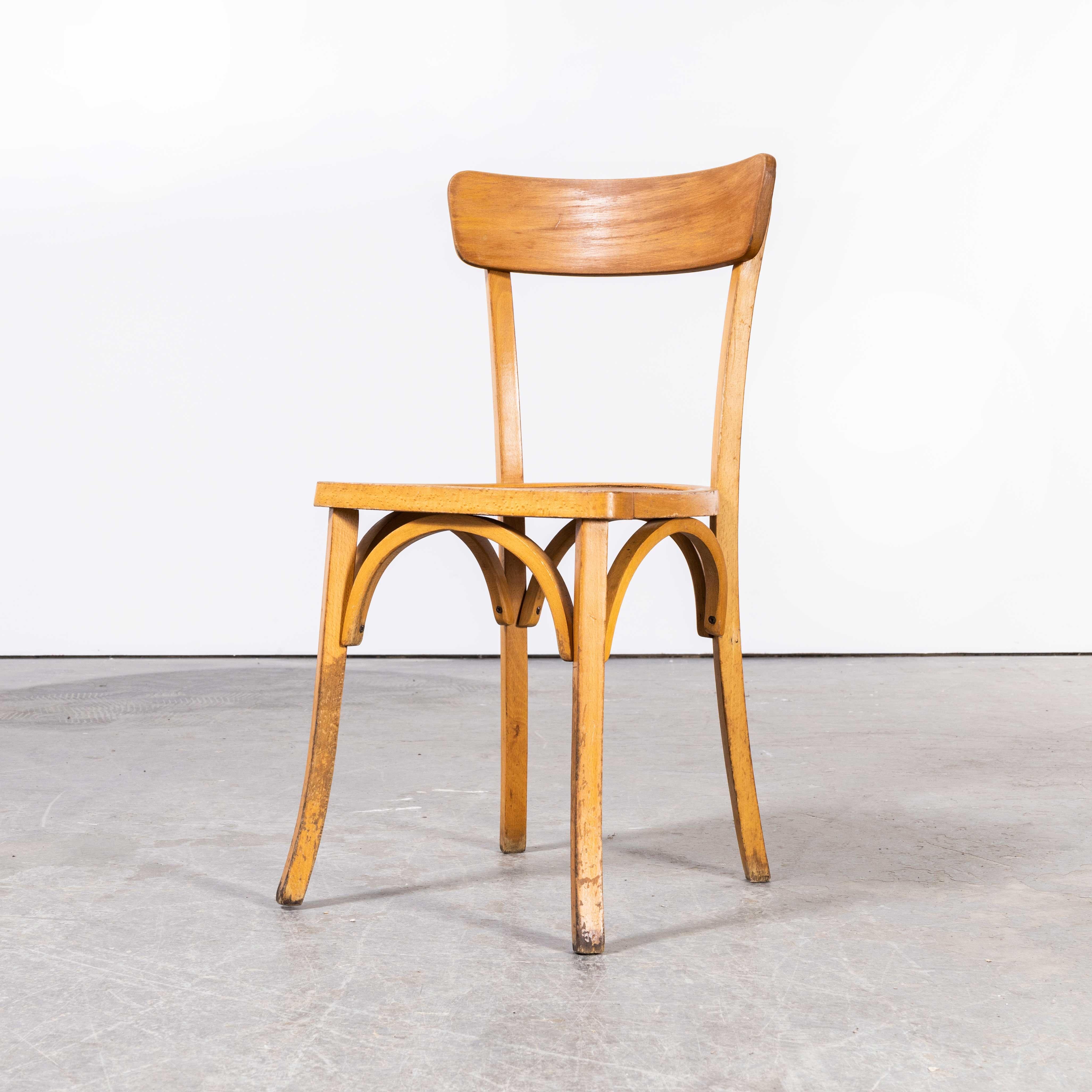 Mid-20th Century 1950's French Baumann Blonde Kick Leg Bentwood Dining Chairs, Set of Six For Sale