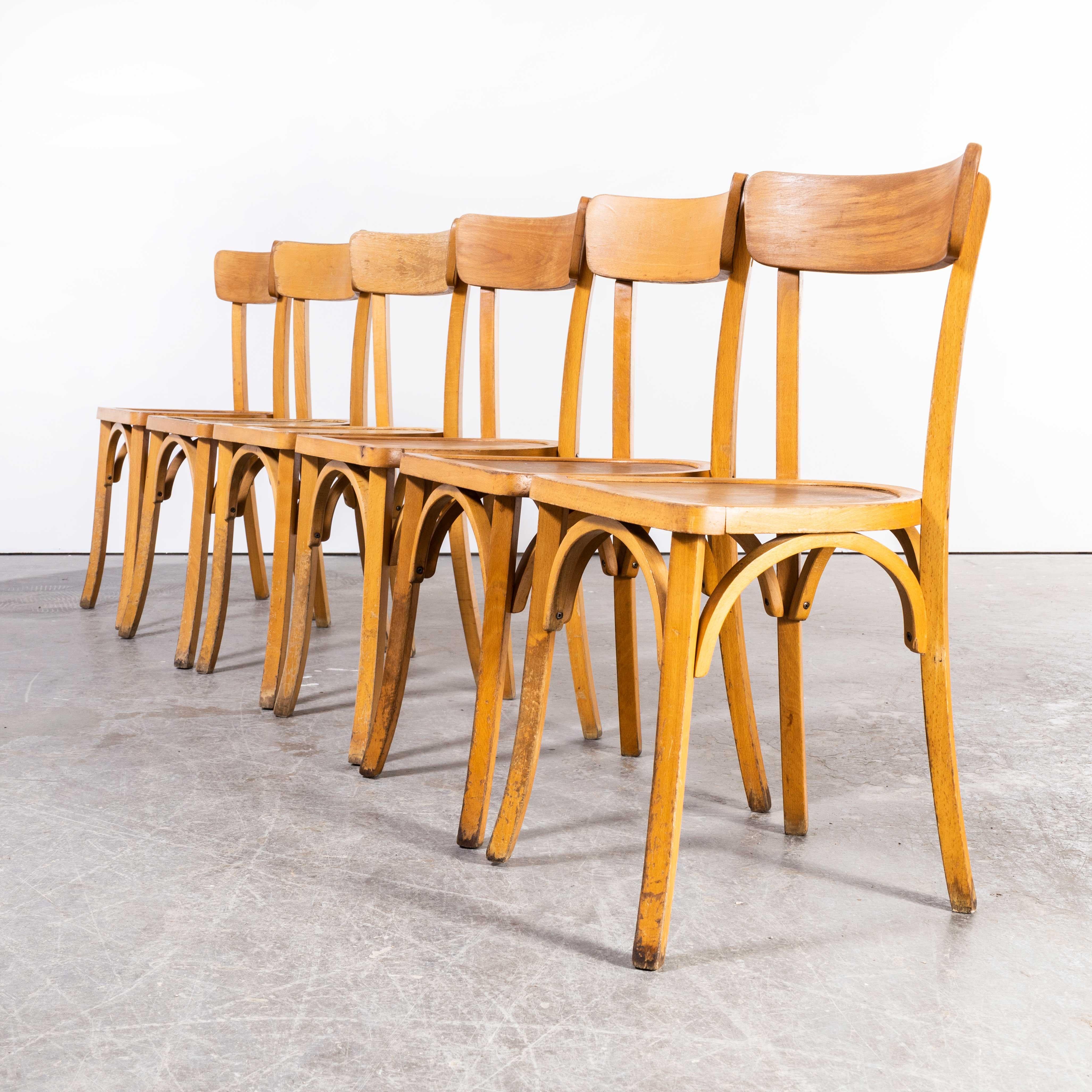 1950's French Baumann Blonde Kick Leg Bentwood Dining Chairs, Set of Six For Sale 4