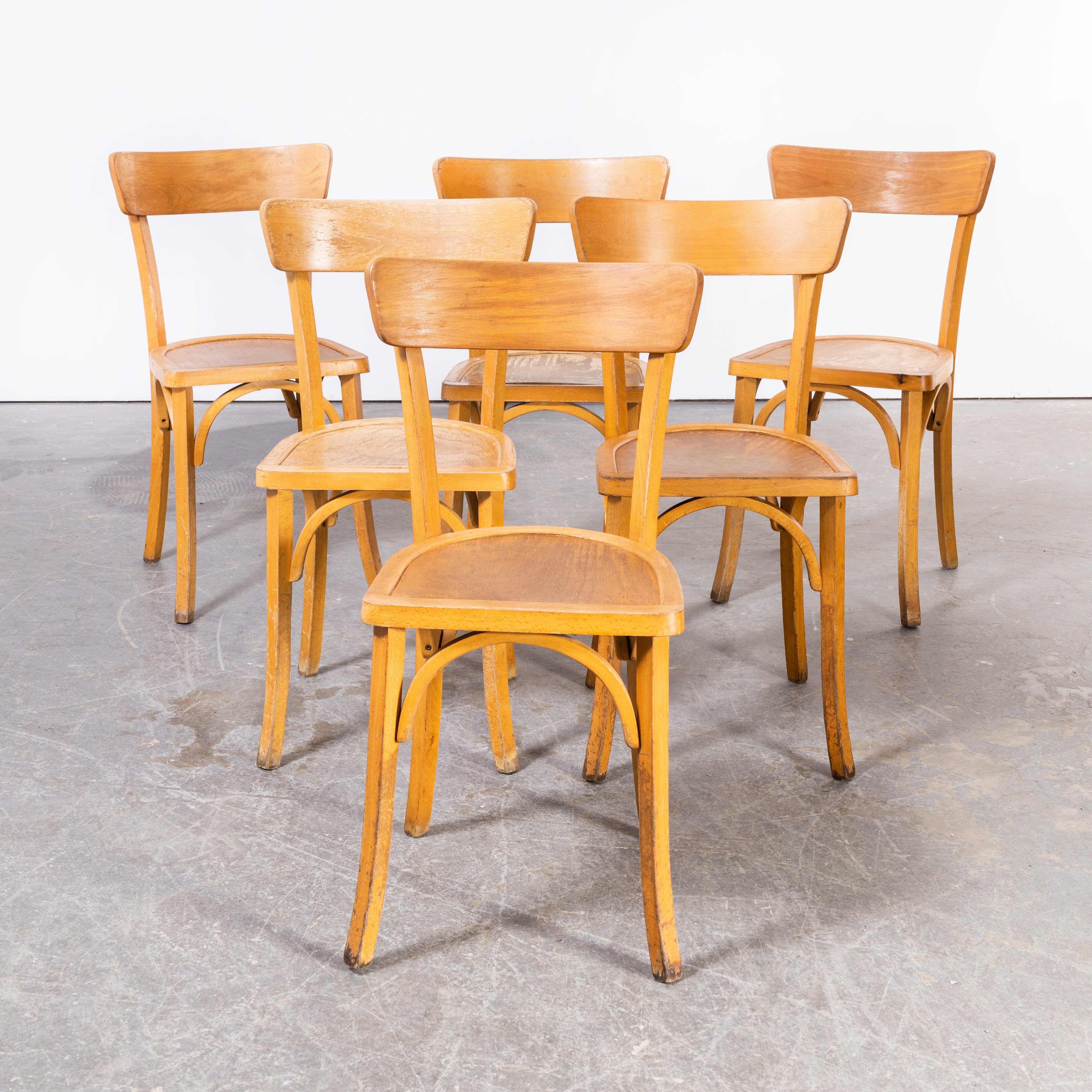 1950's French Baumann Blonde Kick Leg Bentwood Dining Chairs, Set of Six For Sale 5