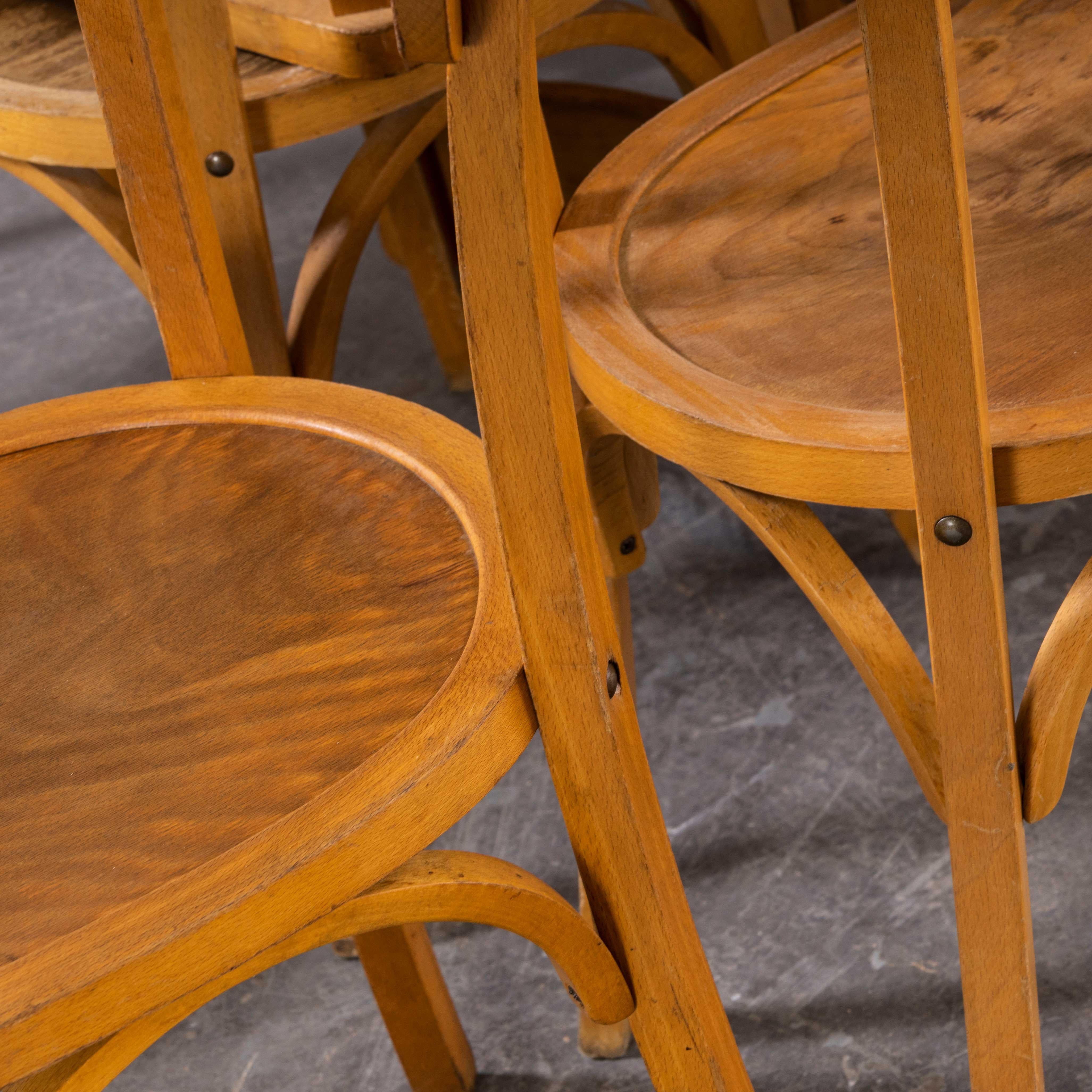 1950's French Baumann Blonde Kick Leg Bentwood Dining Chairs, Various Quantitie For Sale 7