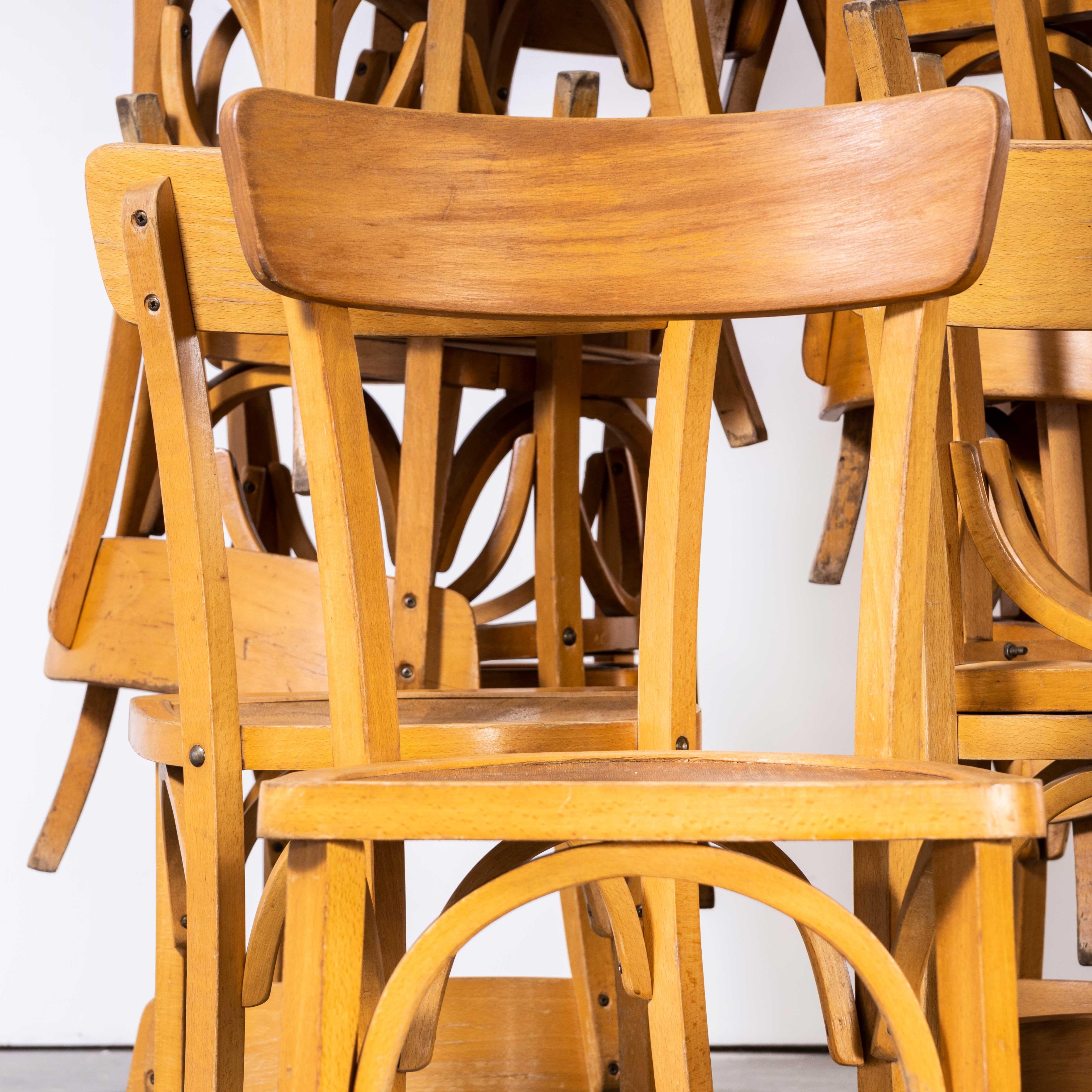 1950's French Baumann Blonde Kick Leg Bentwood Dining Chairs, Various Quantitie For Sale 3