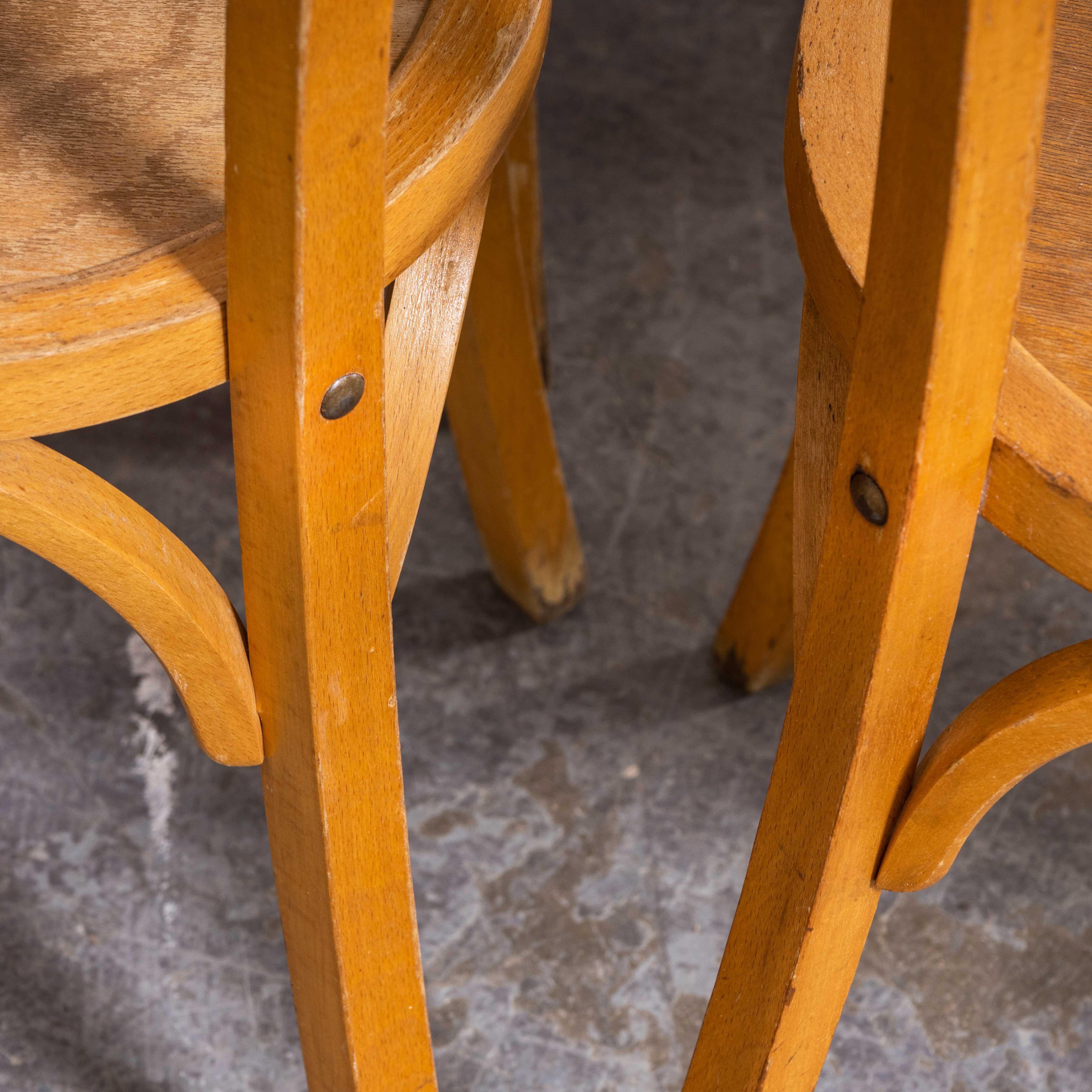 1950's French Baumann Blonde Kick Leg Bentwood Dining Chairs, Various Quantitie For Sale 4