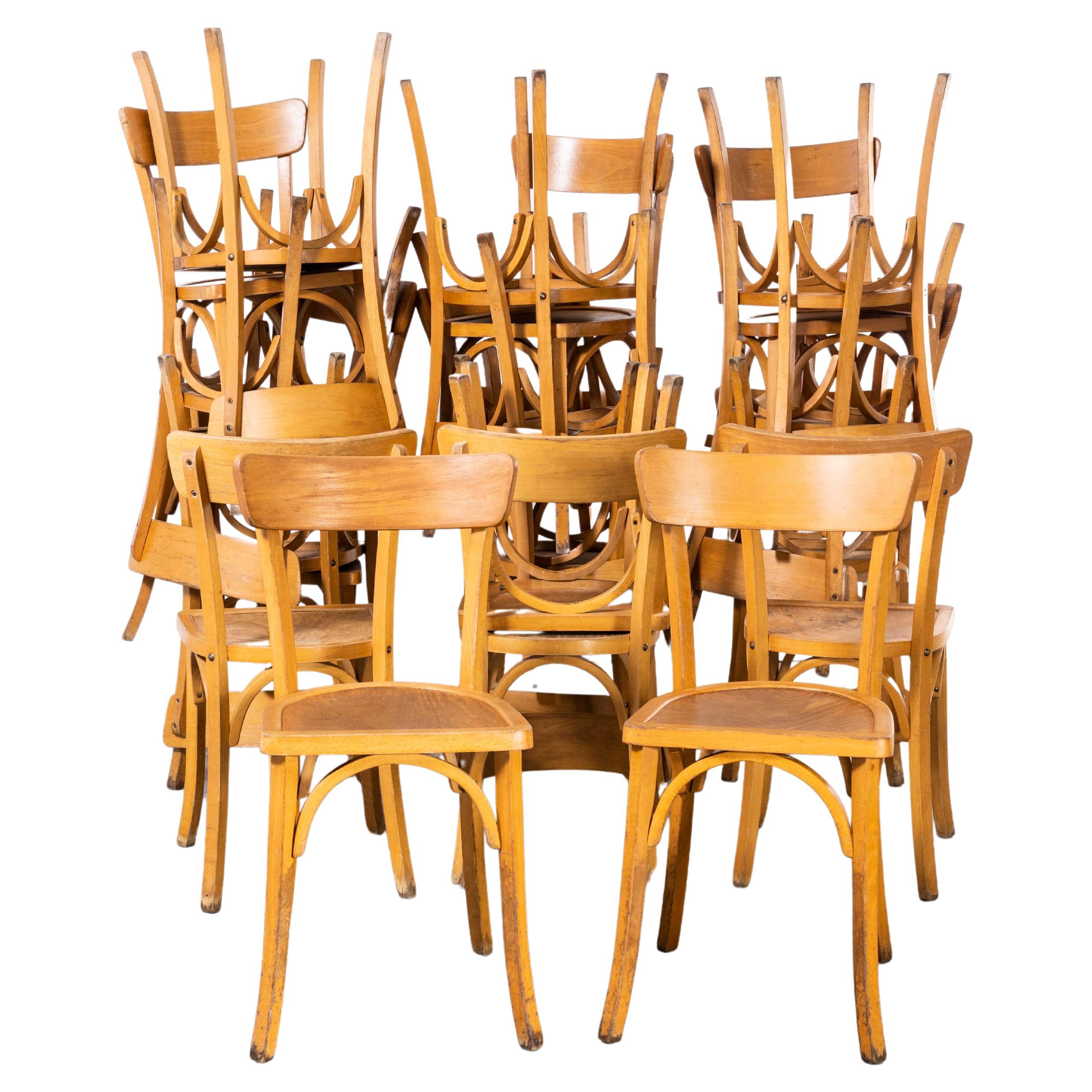 1950's French Baumann Blonde Kick Leg Bentwood Dining Chairs, Various Quantitie For Sale