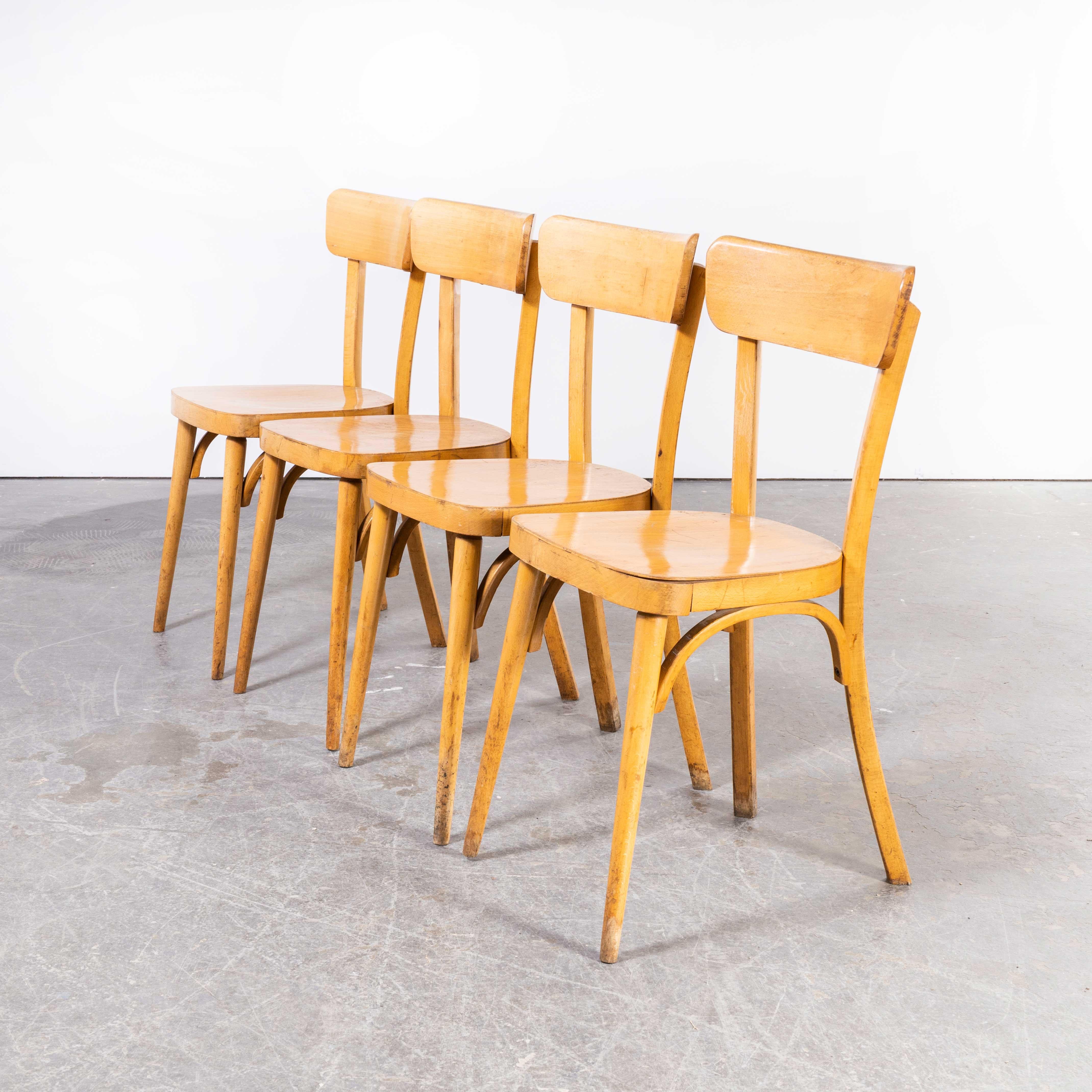 1950's French Baumann Blonde Round Leg Bentwood Dining Chairs, Set of Four In Good Condition For Sale In Hook, Hampshire