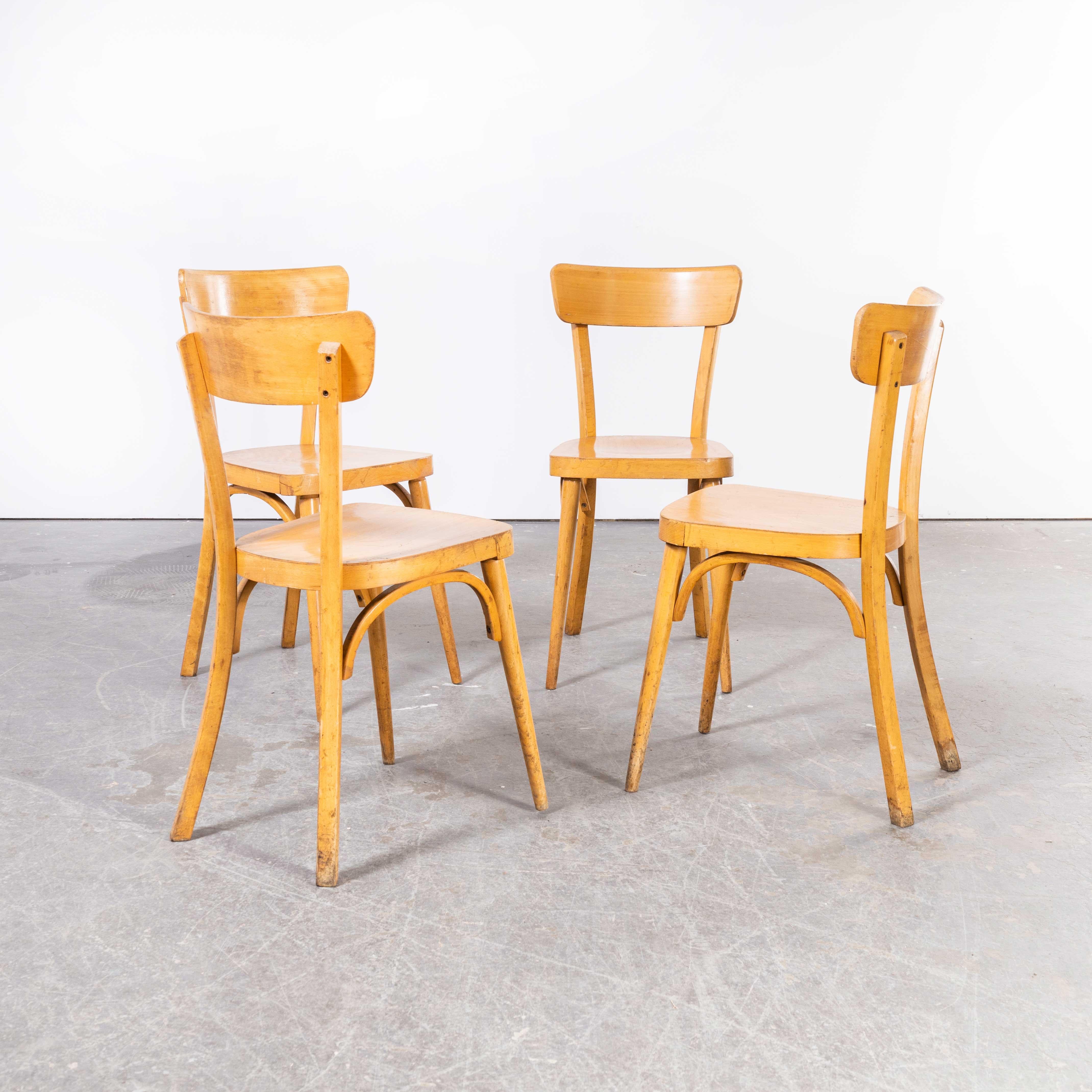 1950's French Baumann Blonde Round Leg Bentwood Dining Chairs, Set of Four For Sale 4