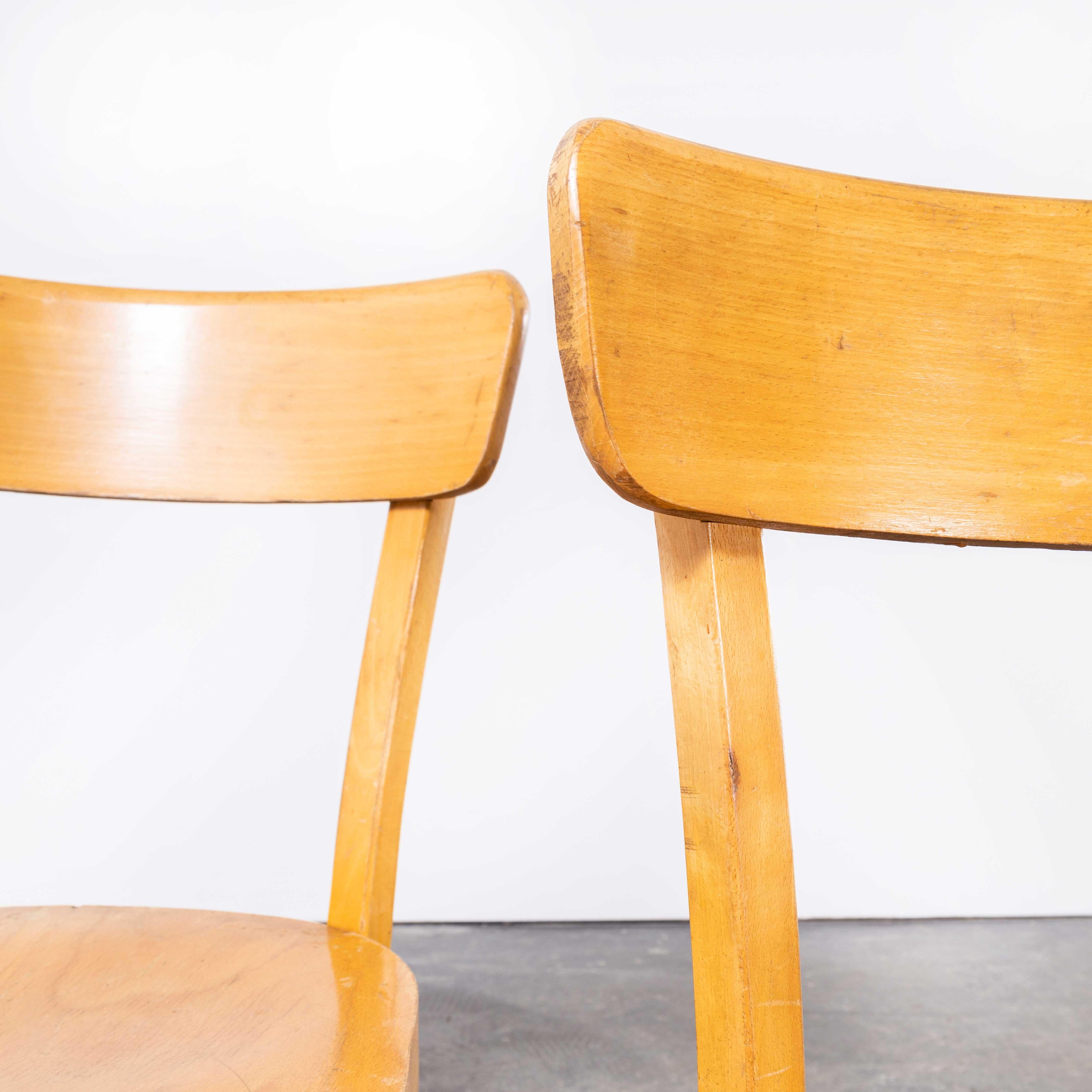 Mid-20th Century 1950's French Baumann Blonde Round Leg Bentwood Dining Chairs, Set of Six For Sale