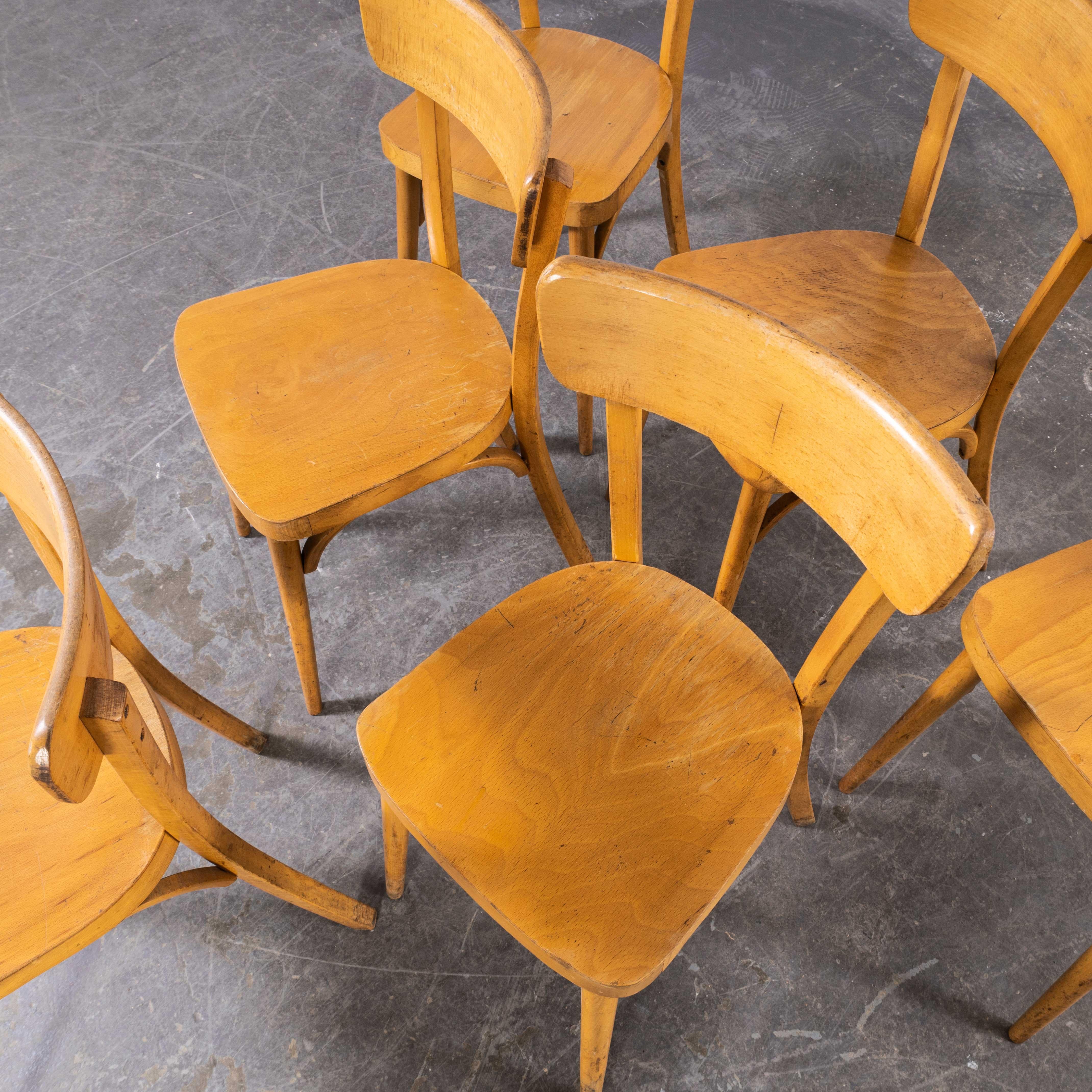 1950's French Baumann Blonde Round Leg Bentwood Dining Chairs, Set of Six For Sale 1