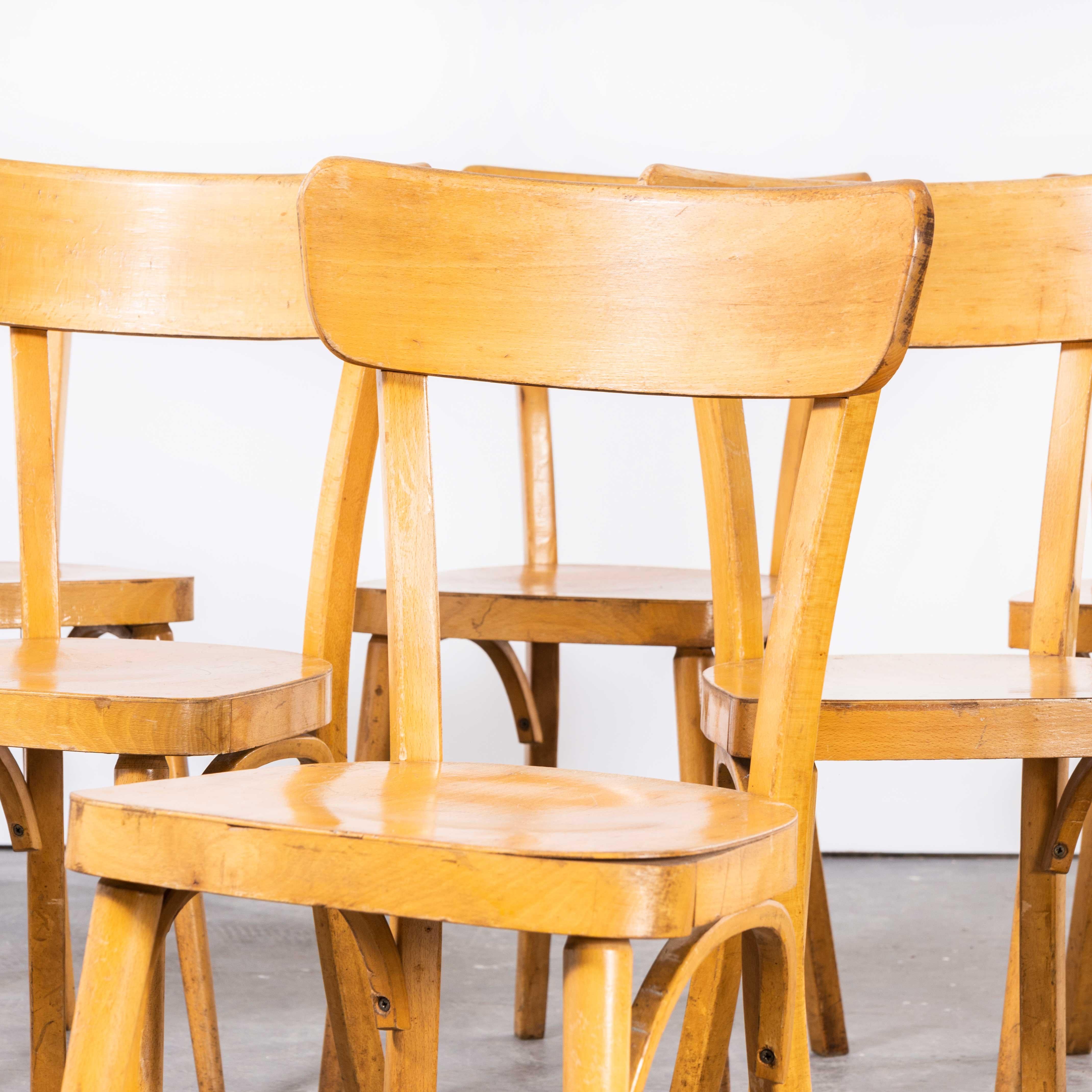 1950's French Baumann Blonde Round Leg Bentwood Dining Chairs, Set of Six For Sale 3