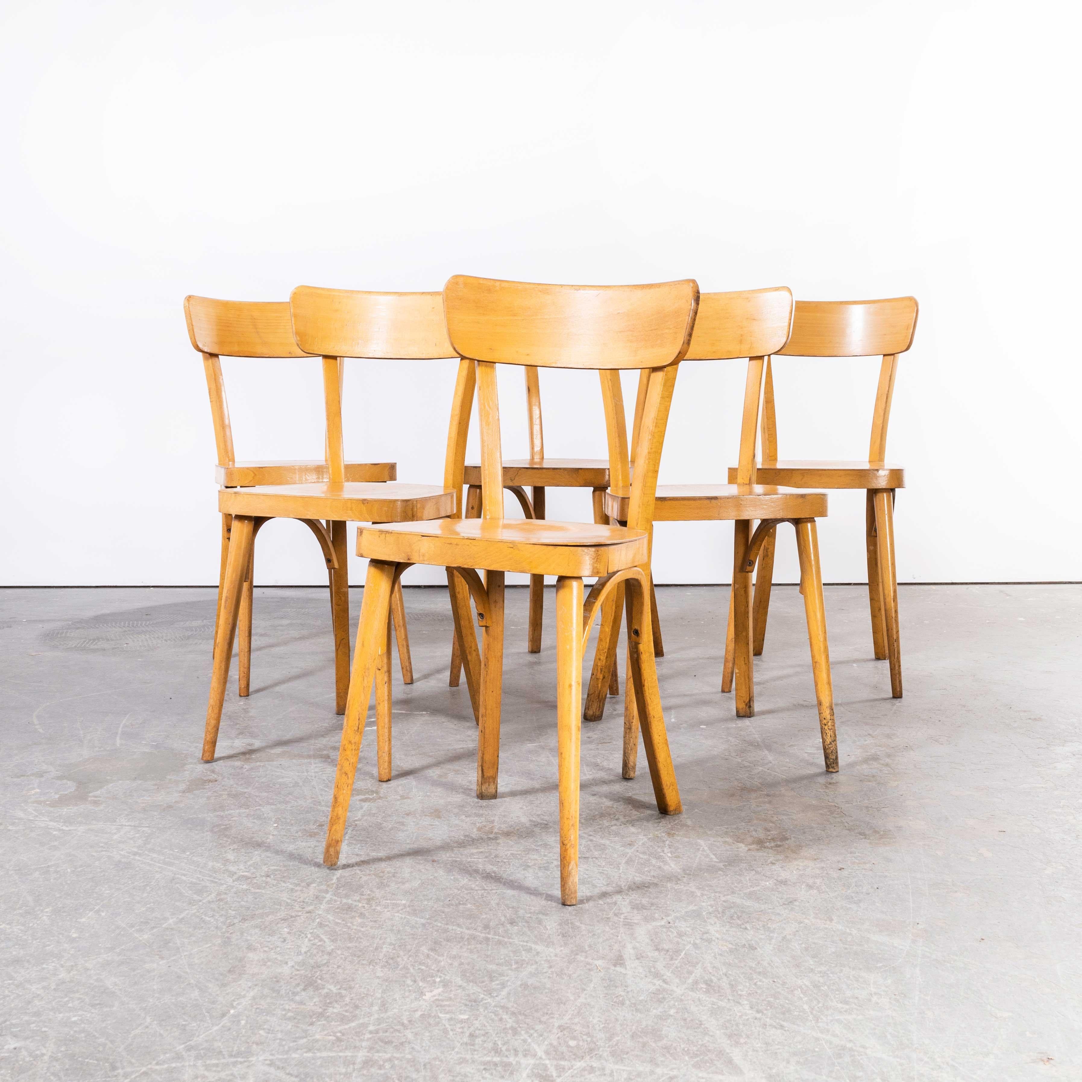 1950's French Baumann Blonde Round Leg Bentwood Dining Chairs, Set of Six For Sale 4