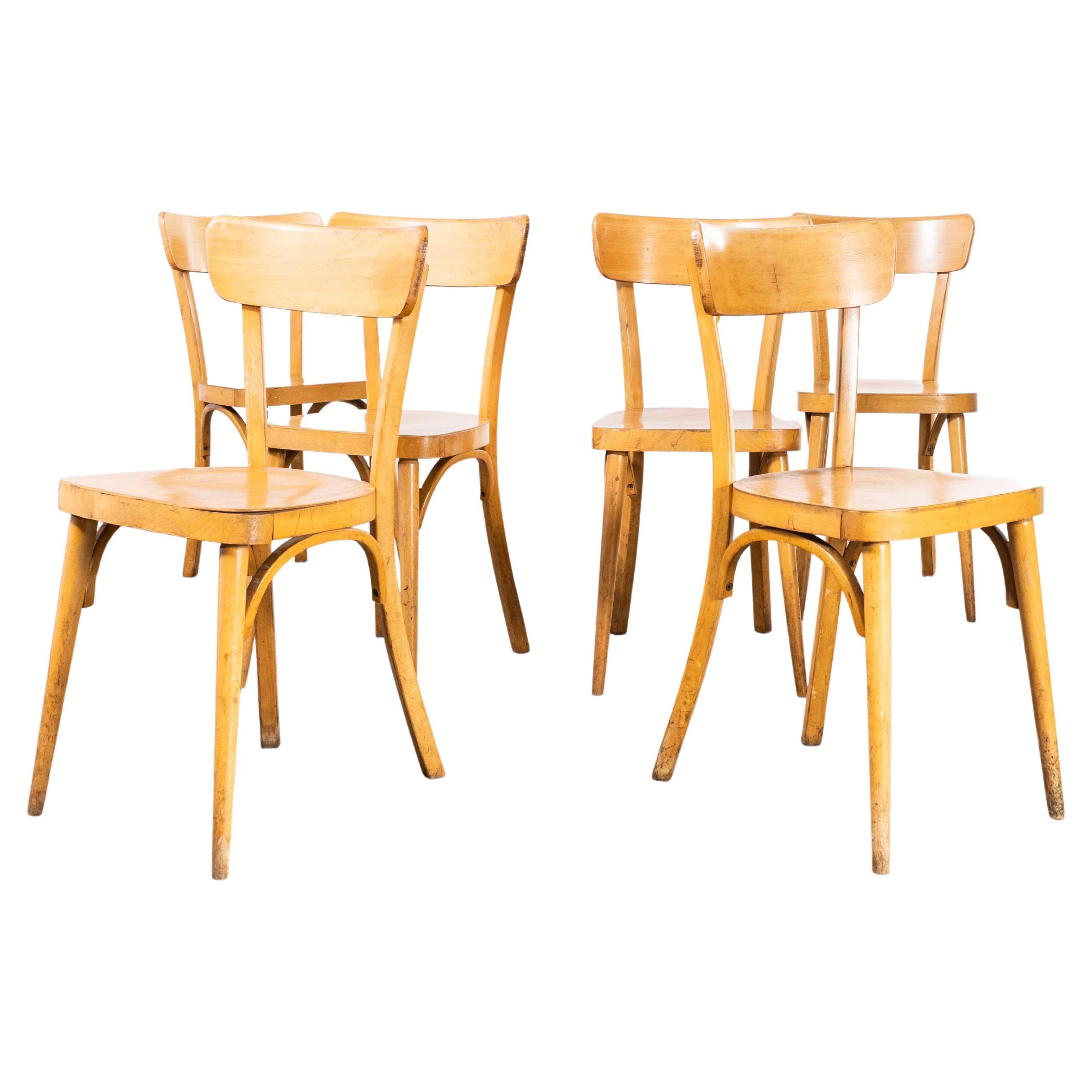 1950s French Baumann Blonde Kick Leg Bentwood Dining Chairs Set Of