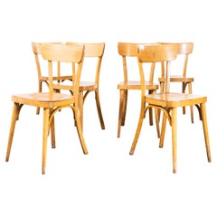 1950's French Baumann Blonde Round Leg Bentwood Dining Chairs, Set of Six