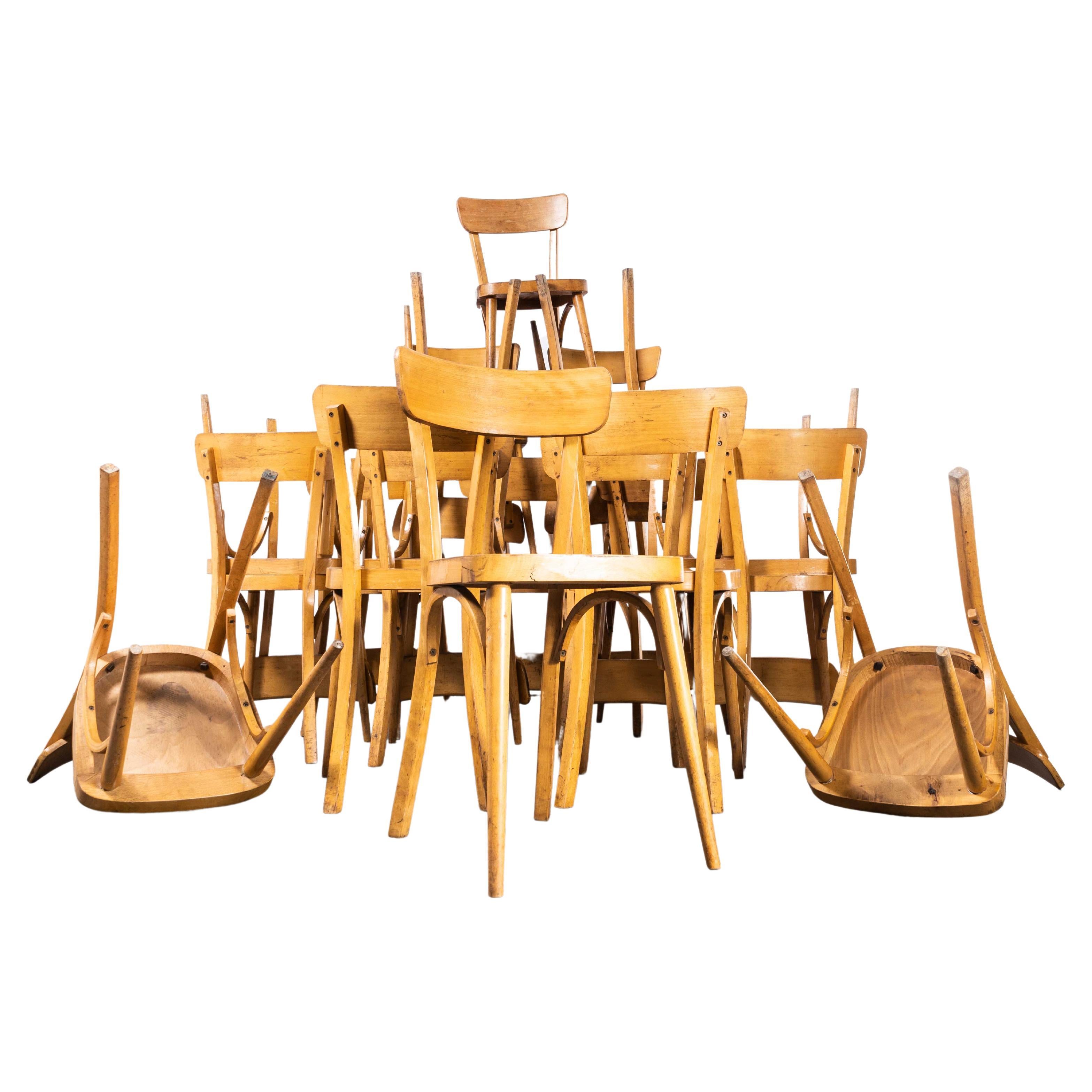 Chaises de salle à manger françaises Baumann des années 1950, à pieds ronds et blonds, différentes Qté