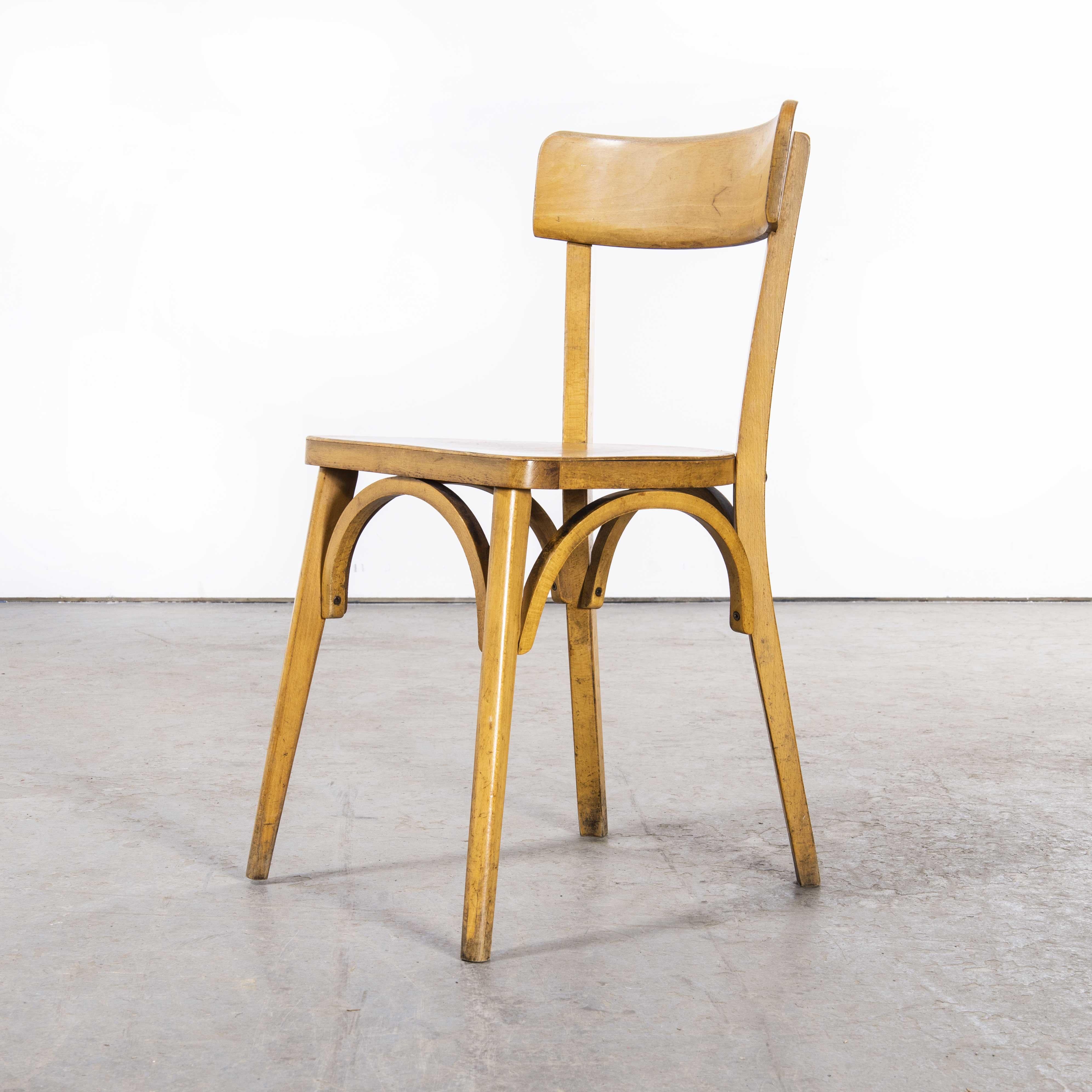 Mid-20th Century 1950's French Baumann Blonde Slim Back Bentwood Chairs, Harlequin Set of Nine For Sale