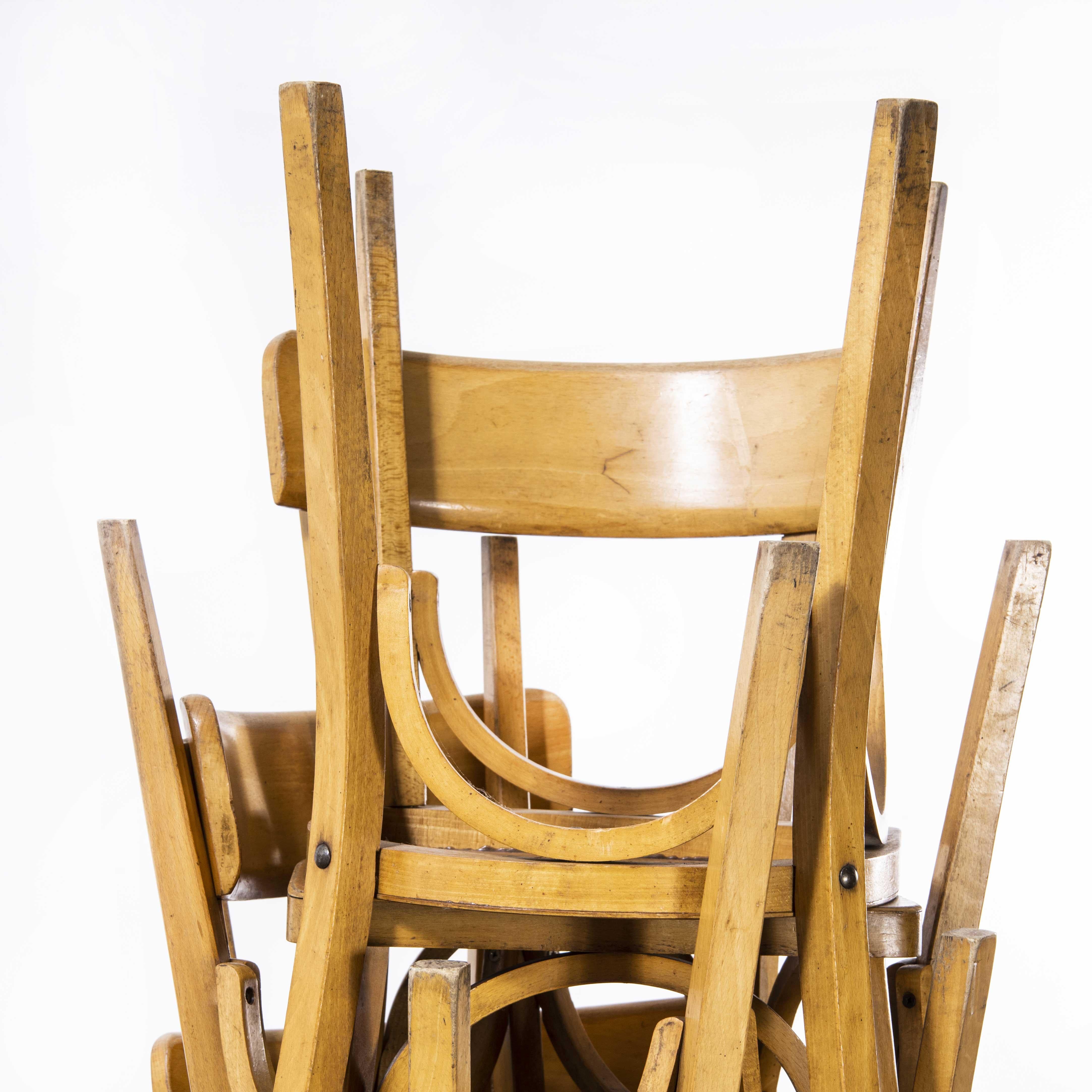 1950's French Baumann Blonde Slim Back Bentwood Chairs, Harlequin Set of Nine For Sale 2