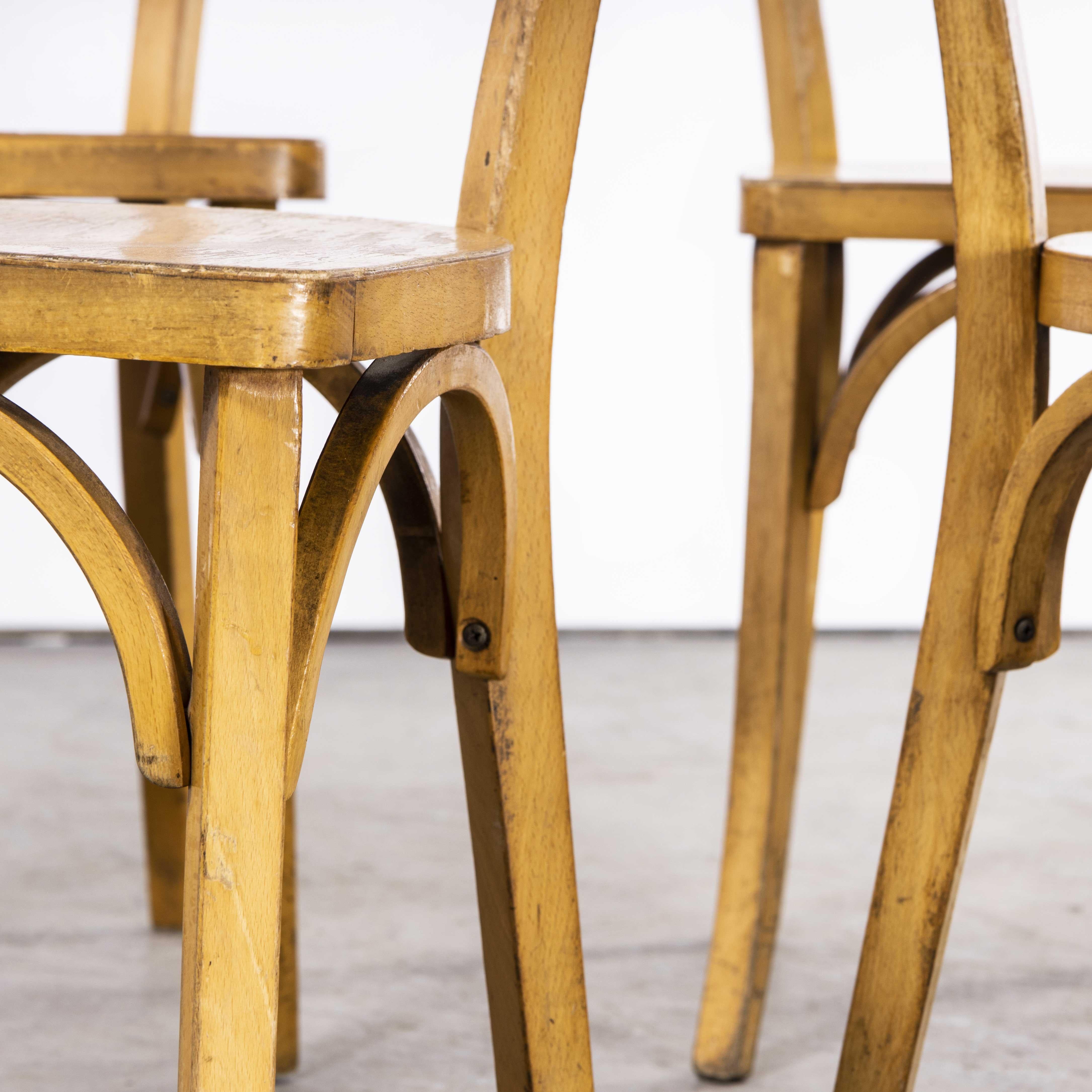 Mid-20th Century 1950's French Baumann Blonde Slim Back Bentwood Chairs, Harlequin Set of Six For Sale