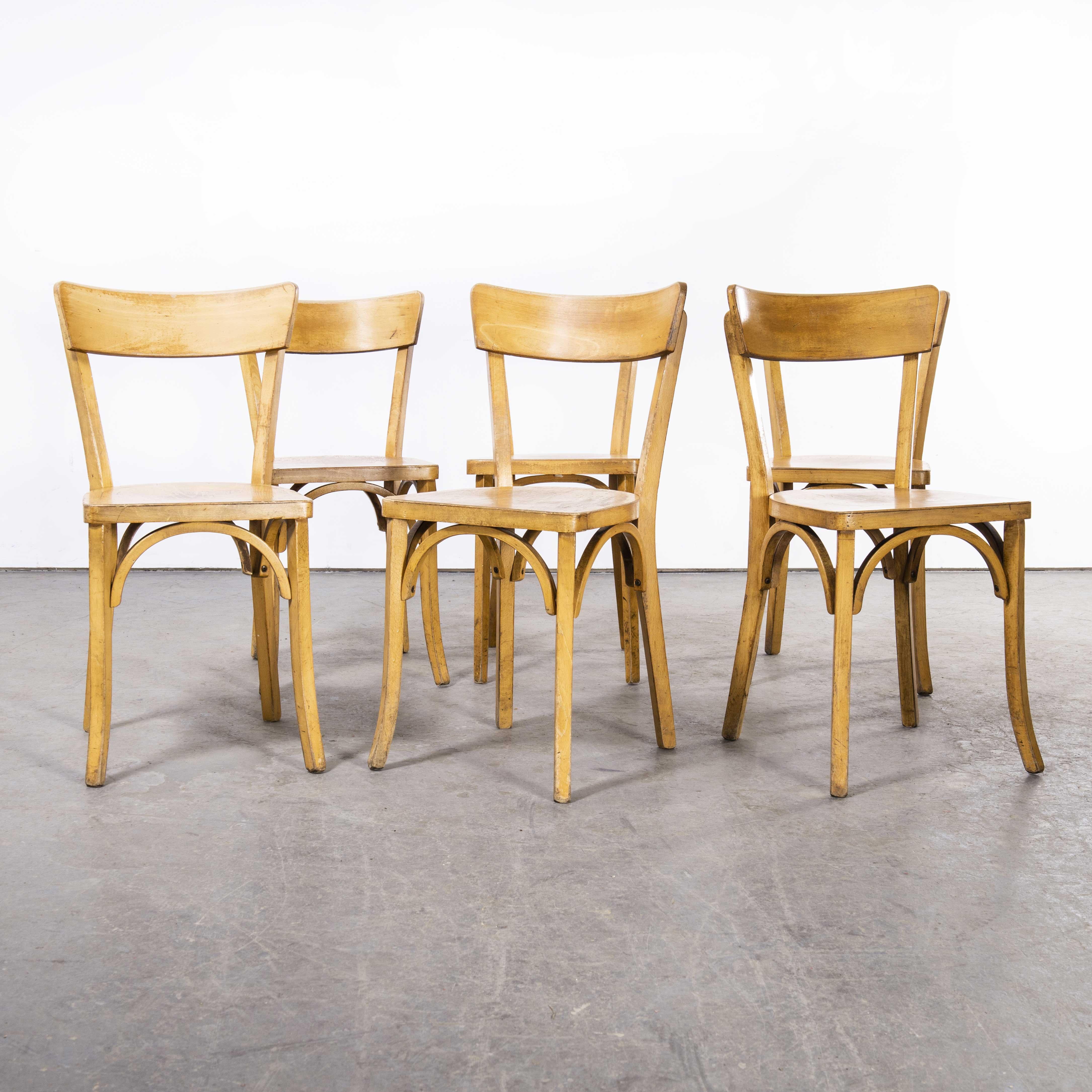 1950's French Baumann Blonde Slim Back Bentwood Chairs, Harlequin Set of Six For Sale 2