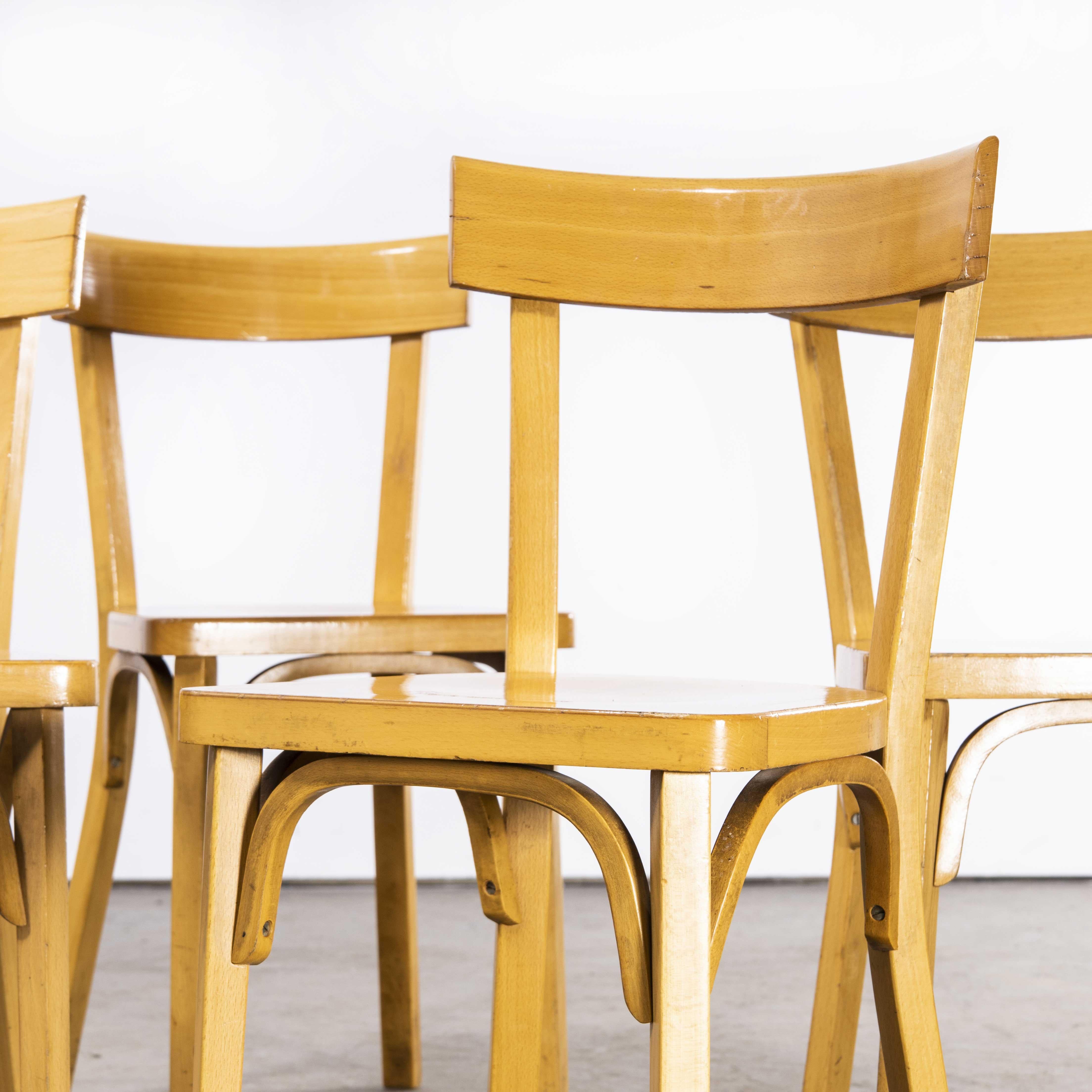 1950's French Baumann Blonde Slim Back Bentwood Dining Chairs, Set of Four For Sale 2